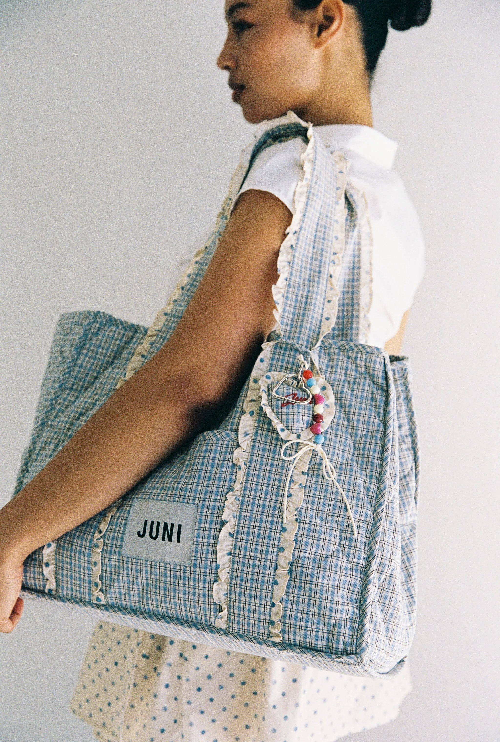 Heart Bag Charm - Blue Check