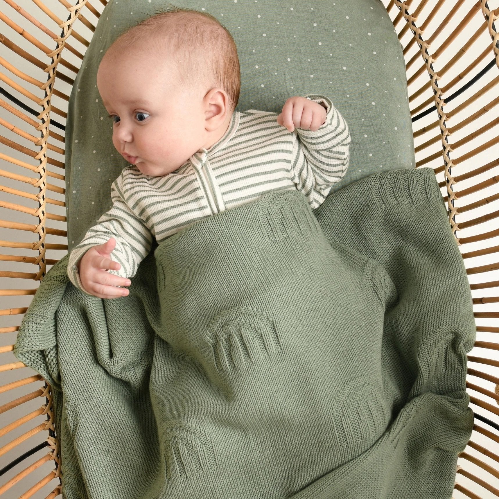 Kynd baby ~ Rainbow Decorative Knit Blanket - Sage Rainbow