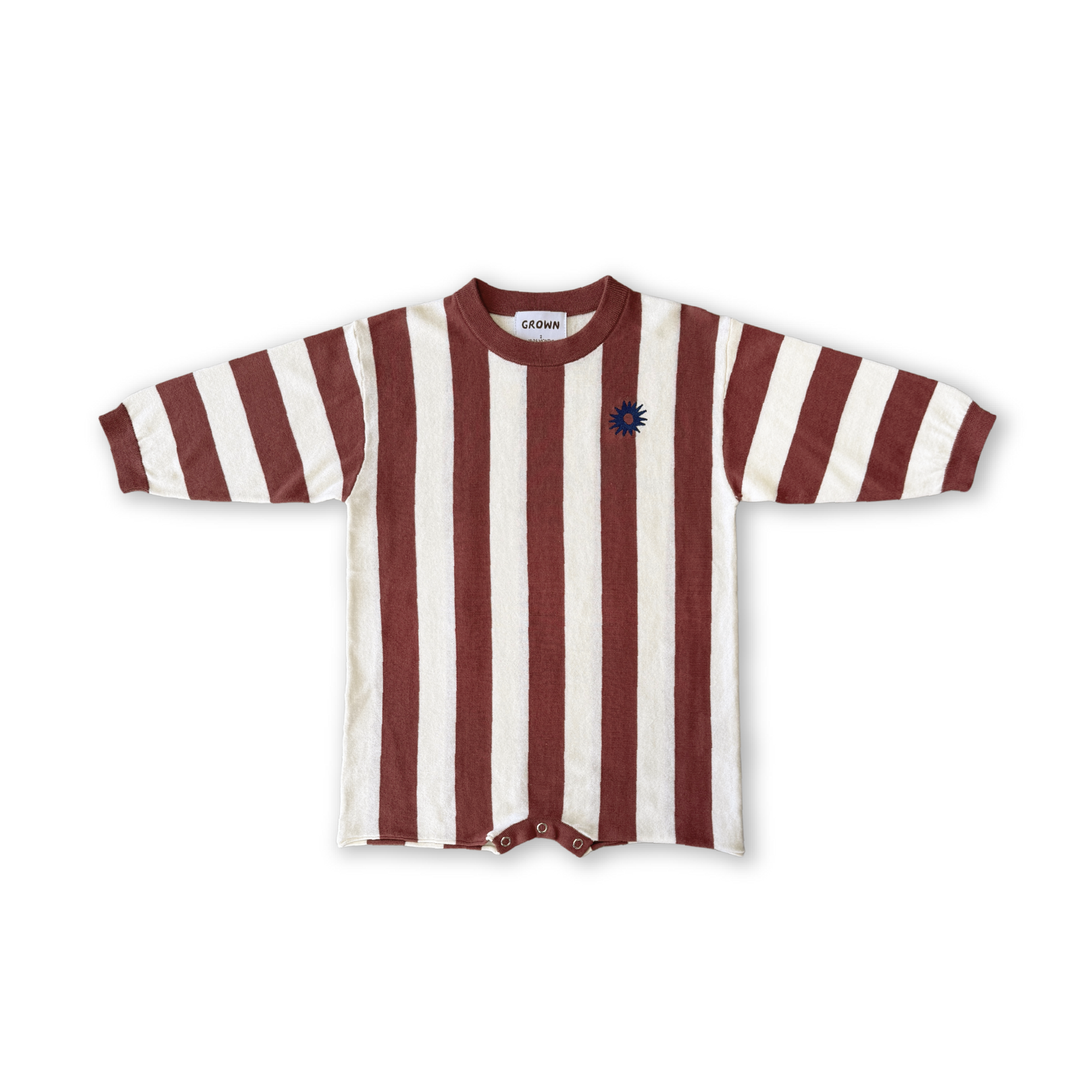 Organic Knitted Stripe Romper - Maroon