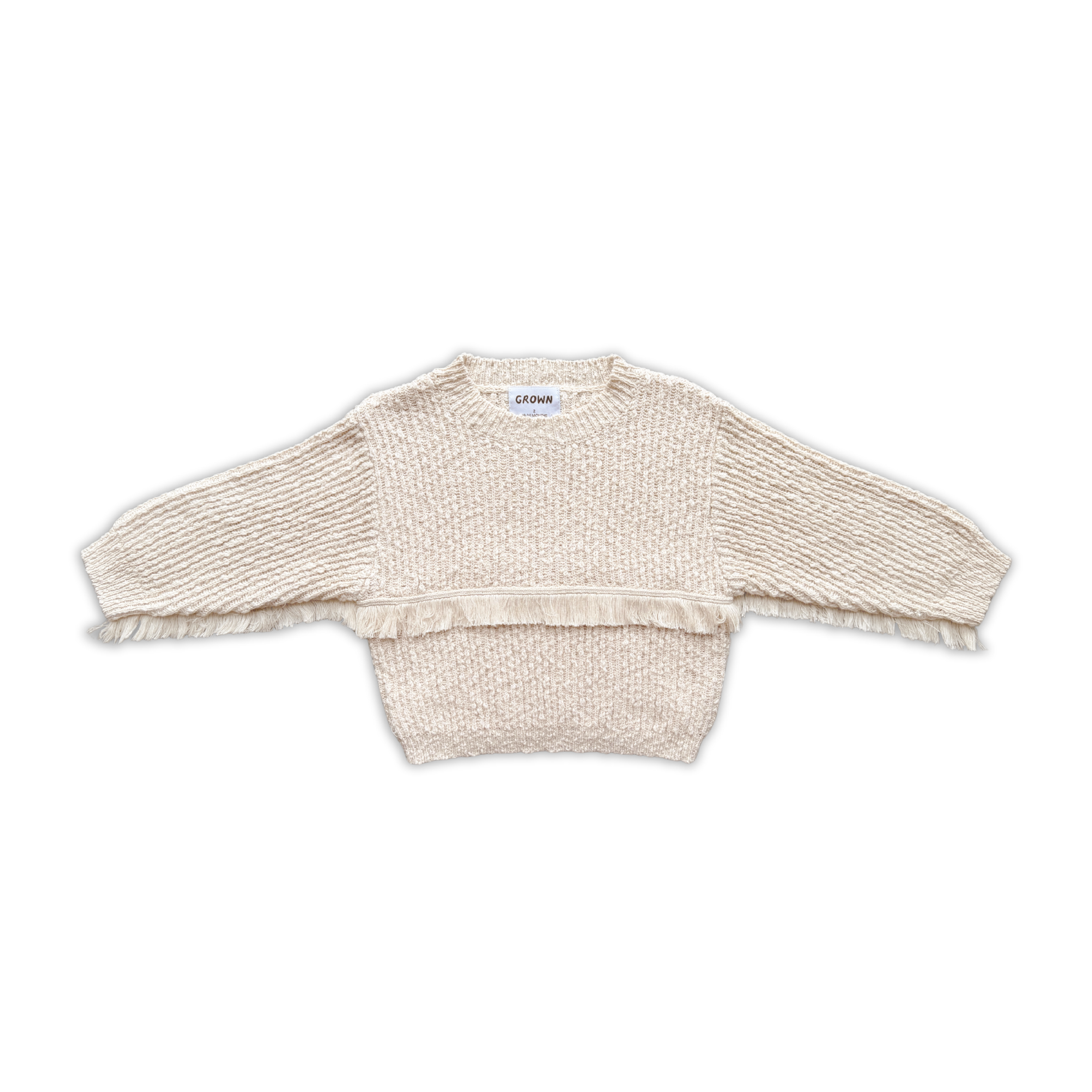 Organic Fringe Rib Knit Pull Over - Natural