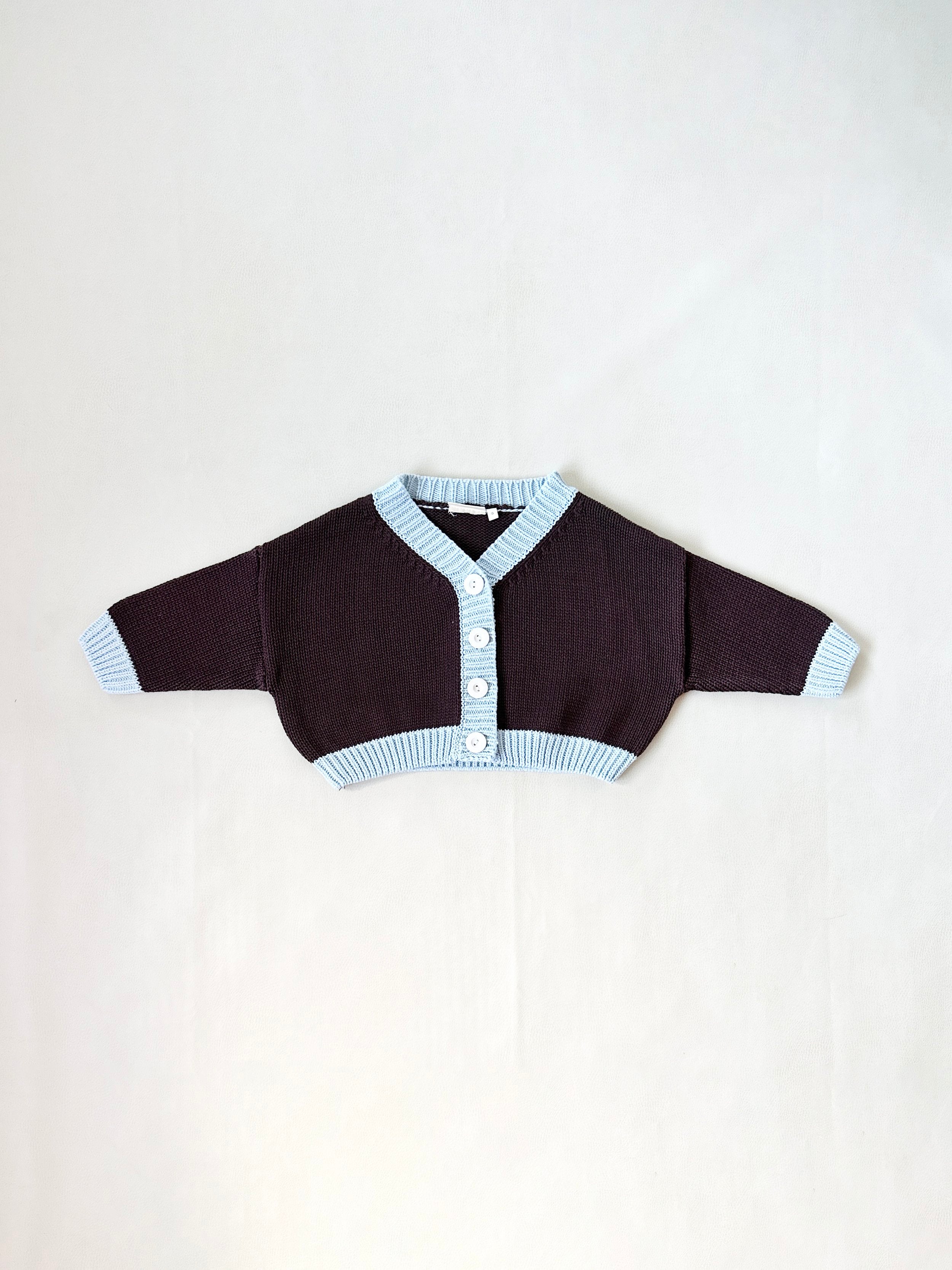 Tiny Trove ~ Rye Cotton Contrast Knit | Coffee/Sky Blue