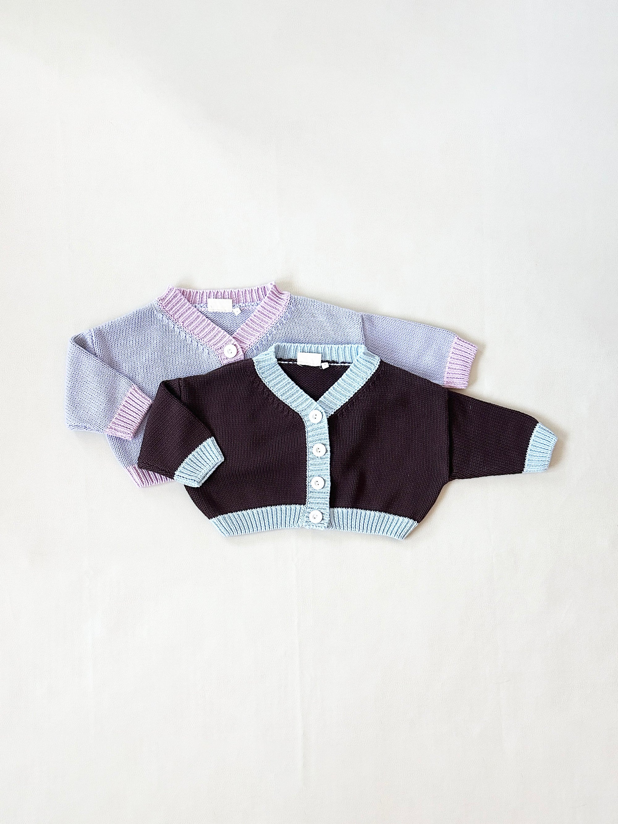 Tiny Trove ~ Rye Cotton Contrast Knit | Coffee/Sky Blue