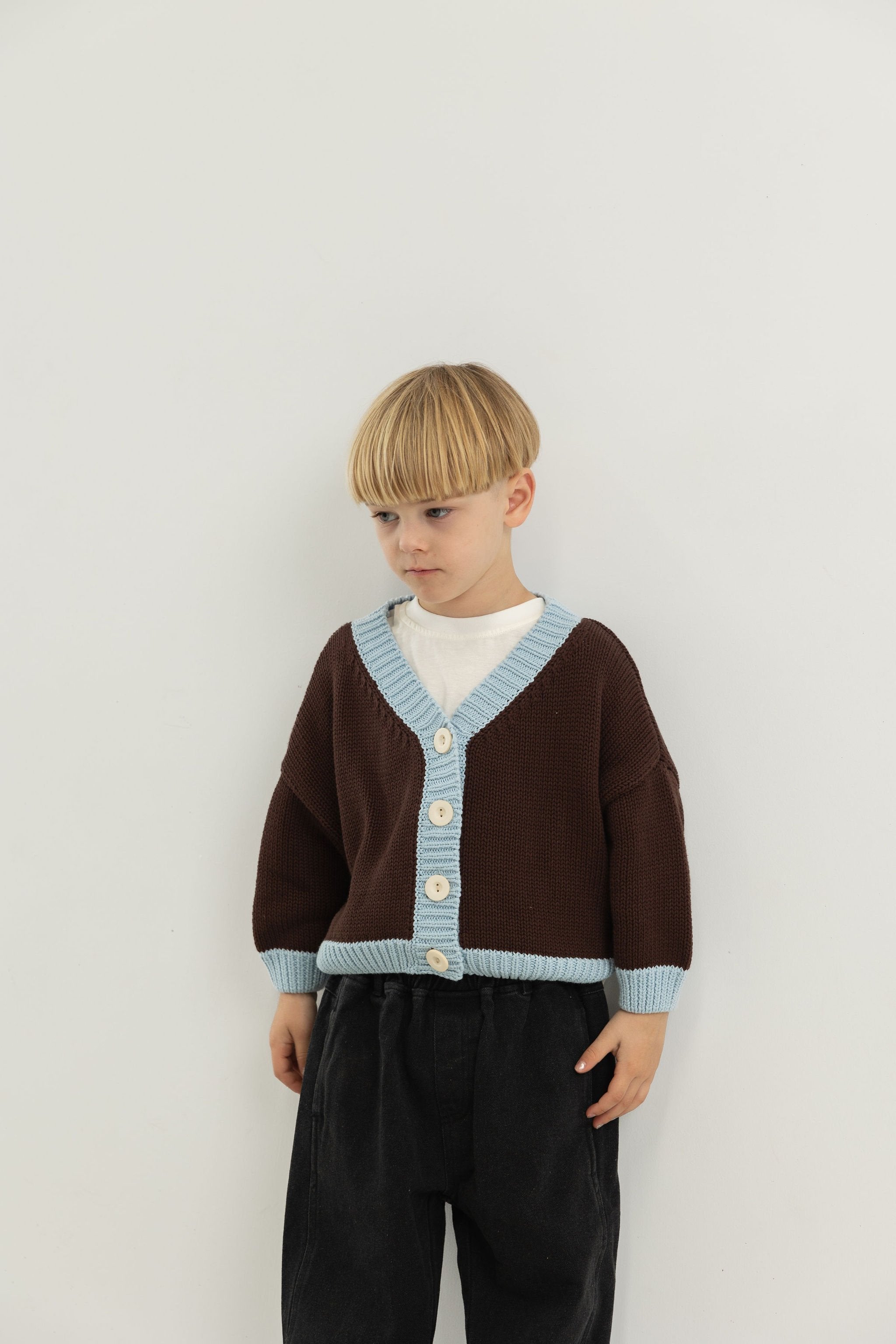 Tiny Trove ~ Rye Cotton Contrast Knit | Coffee/Sky Blue