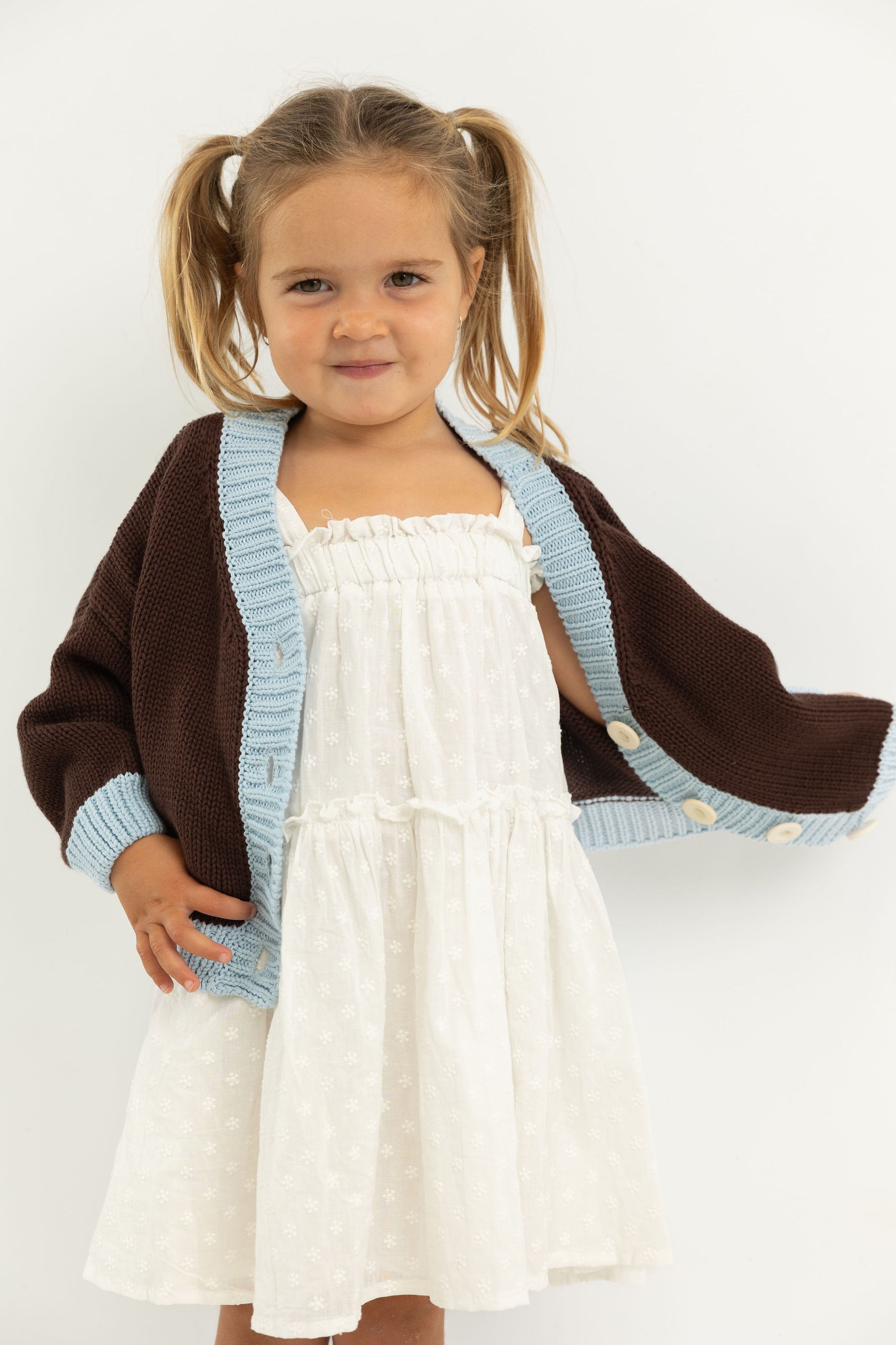 Tiny Trove ~ Rye Cotton Contrast Knit | Coffee/Sky Blue