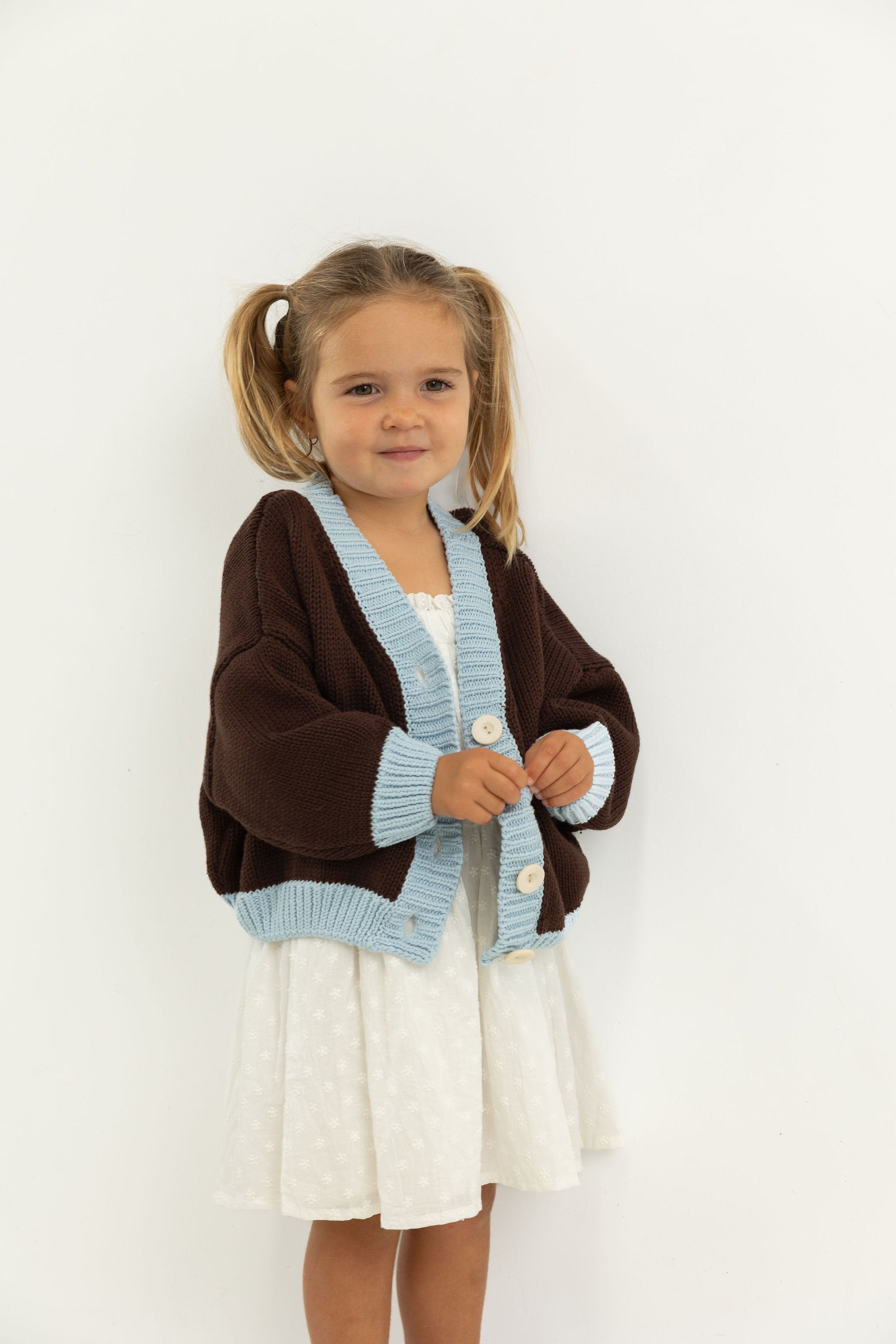 Tiny Trove ~ Rye Cotton Contrast Knit | Coffee/Sky Blue