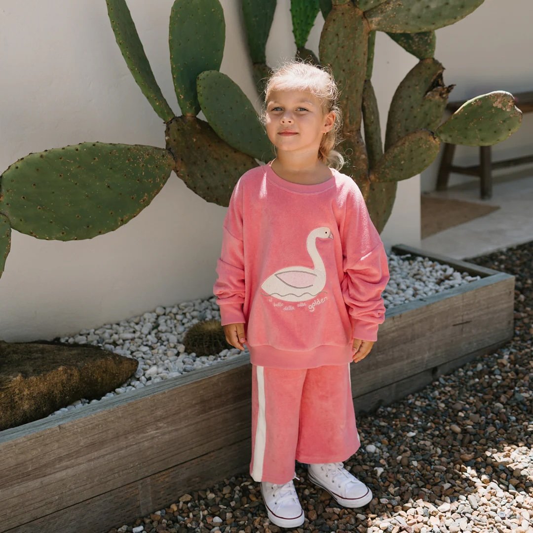 Golden Children ~ Swan Wide Leg Pants Terry Towel Meringue Pink / Buttercream
