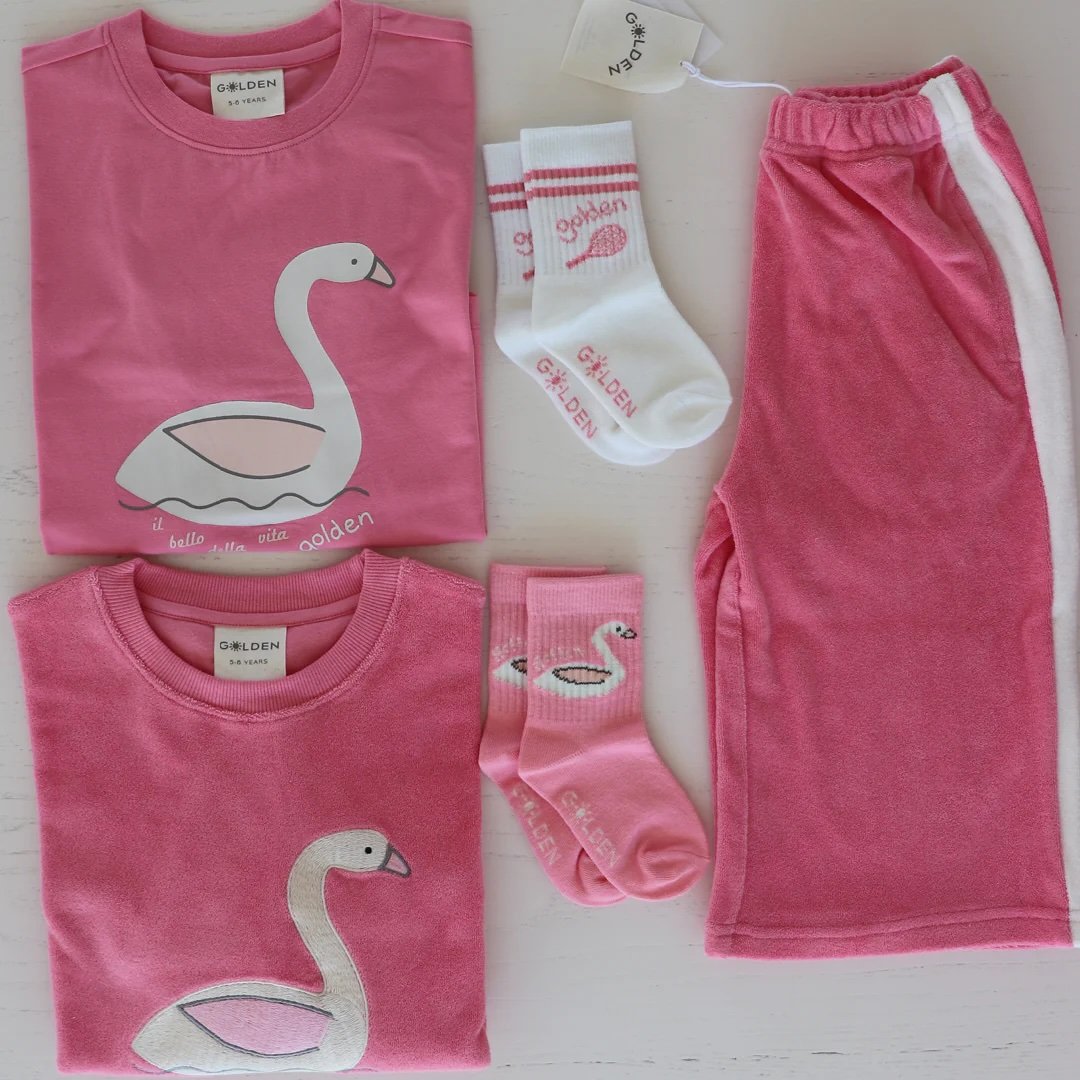Golden Children ~ Swan Wide Leg Pants Terry Towel Meringue Pink / Buttercream