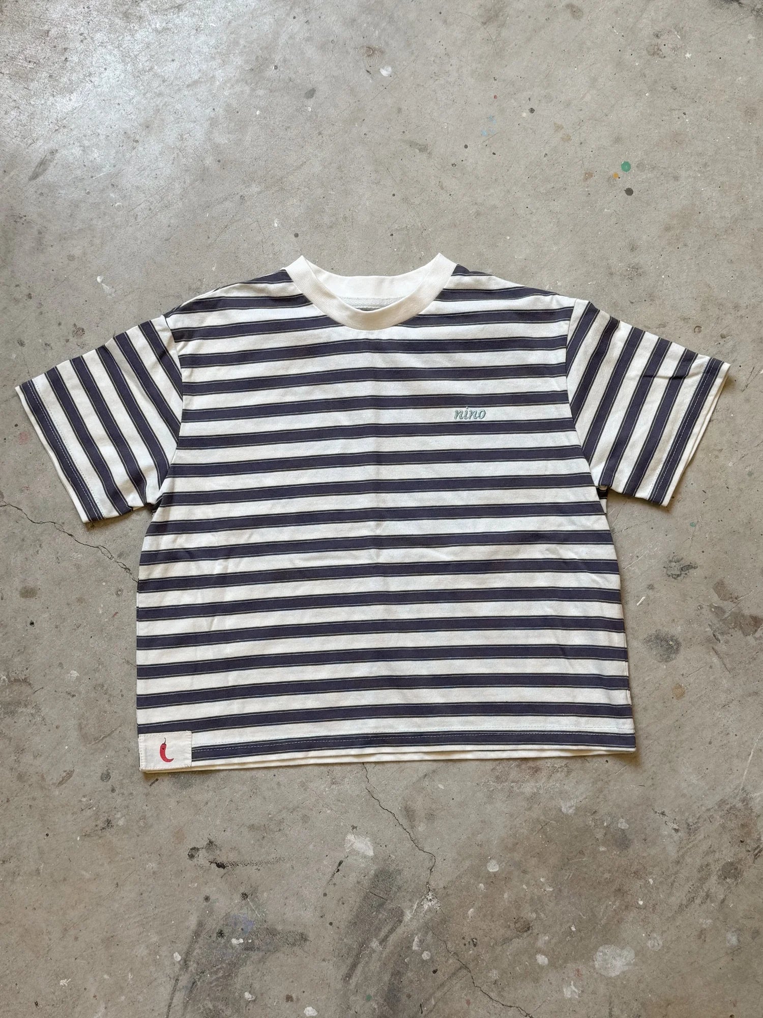 Nino Stripe Cotton Tee - Navy