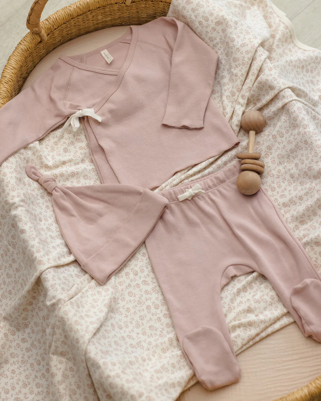 Wrap Top + Footed Pant Set Blush