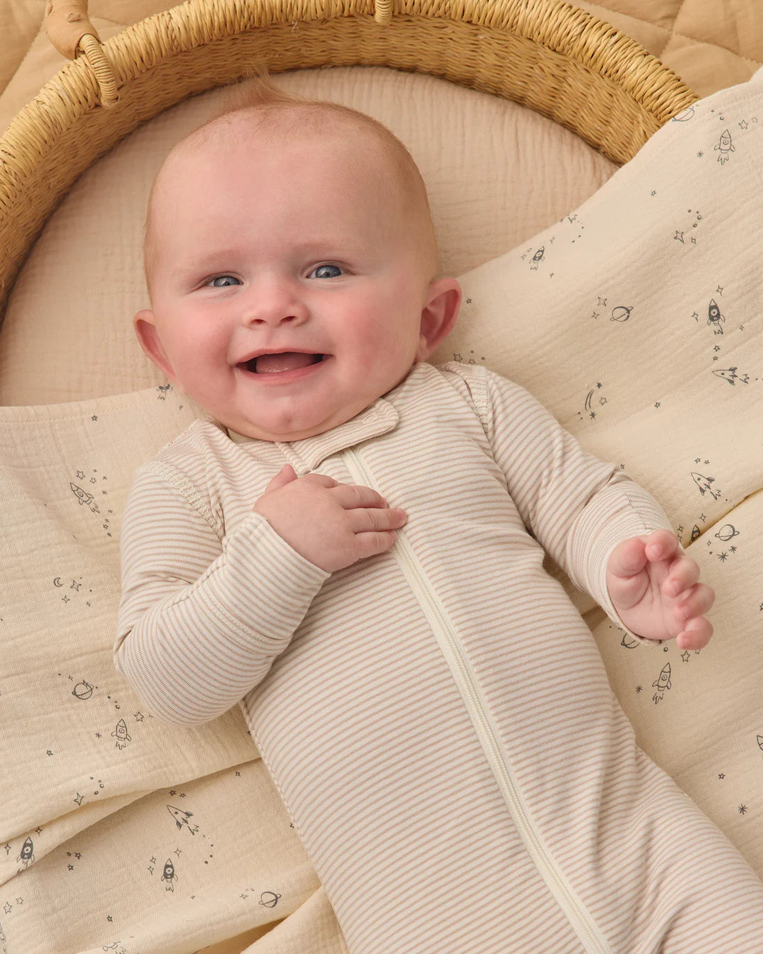 Zip Longsleeve Sleeper Footie Oat Microstripe