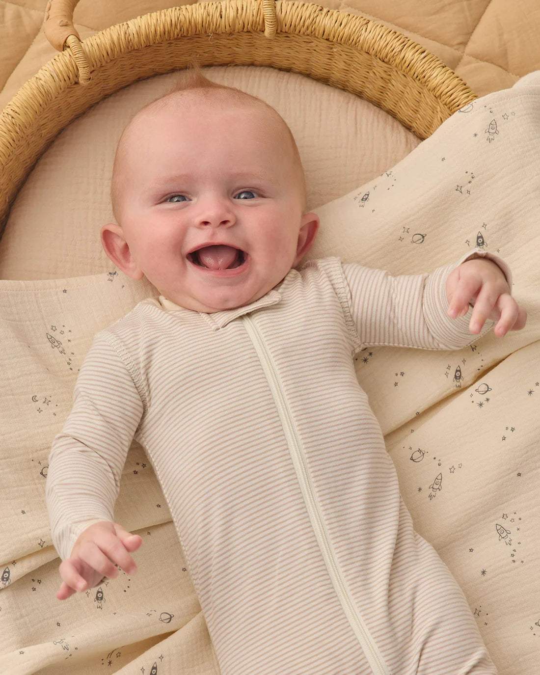 Zip Longsleeve Sleeper Footie Oat Microstripe