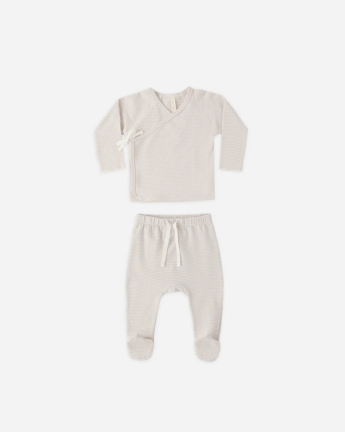 Wrap Top + Footed Pant Set Oat Micro Stripe