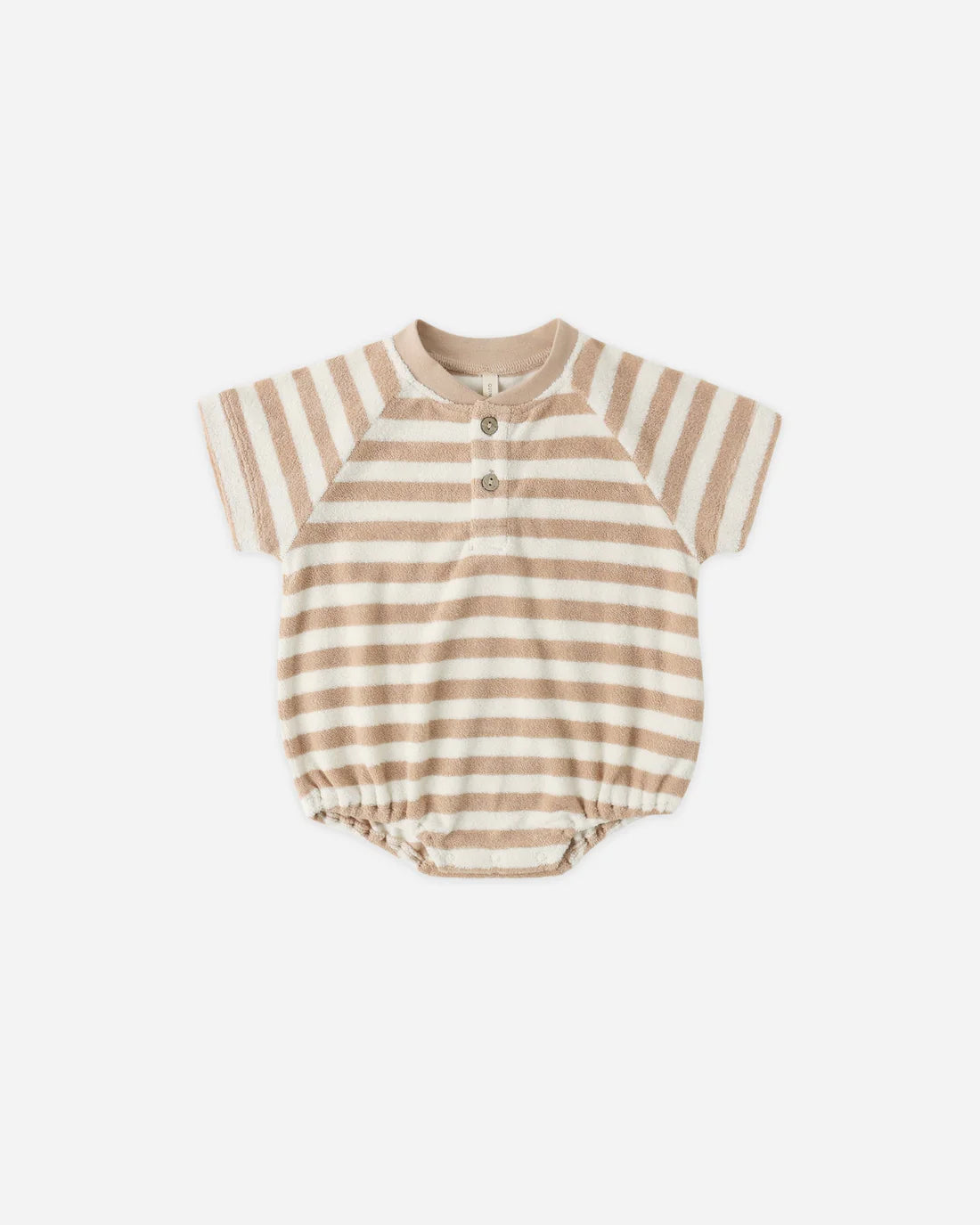 Terry Henley Romper Latte Stripe