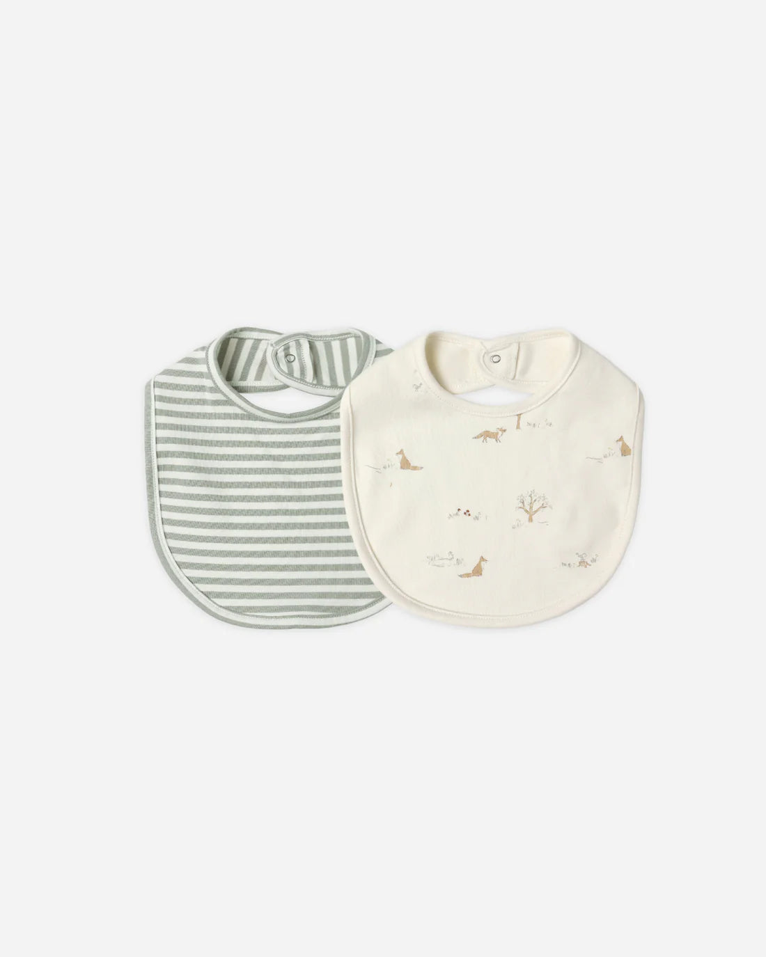 Jersey Snap Bib, 2 Pack - Fox Land, Fern Stripe
