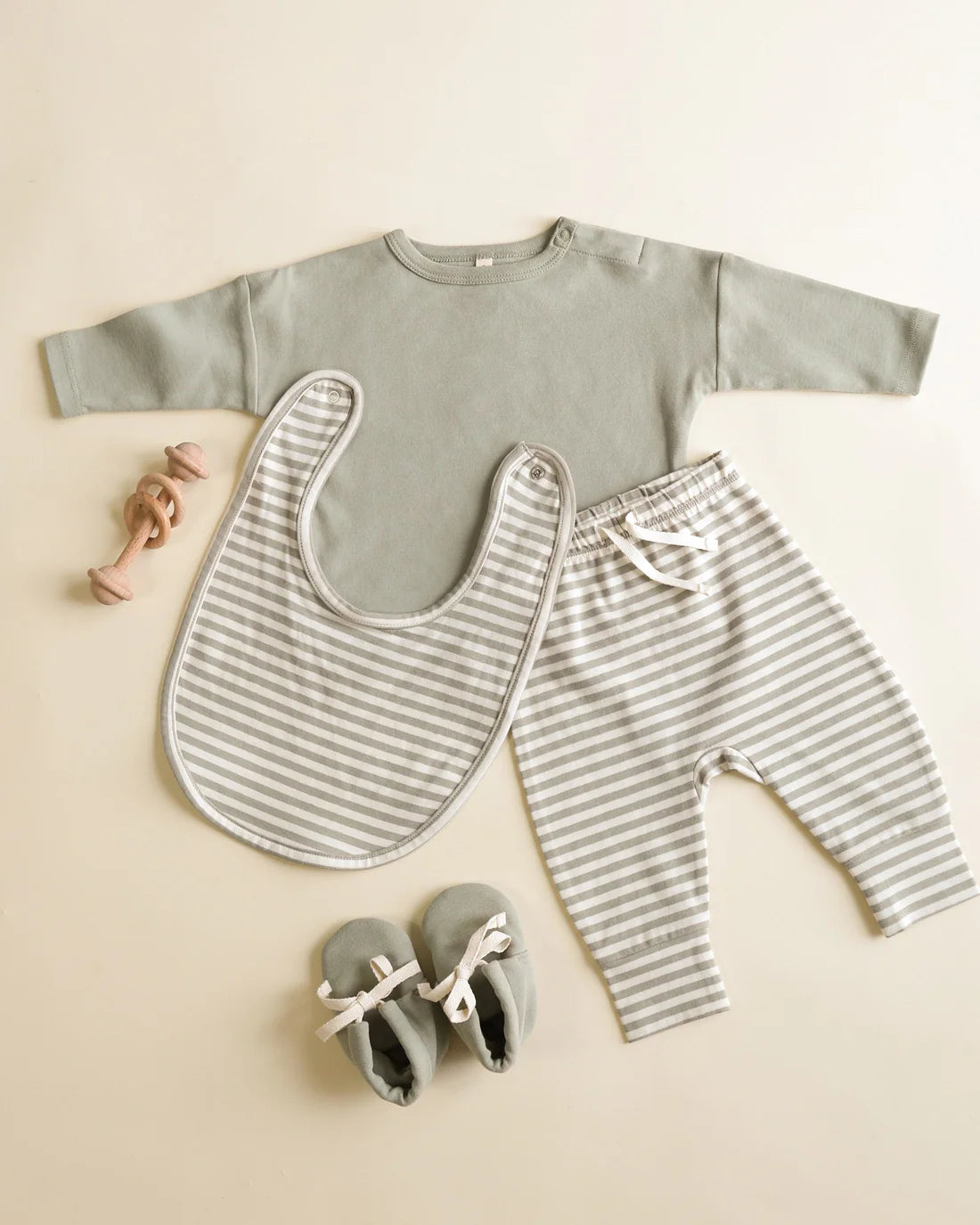 Jersey Snap Bib, 2 Pack - Fox Land, Fern Stripe