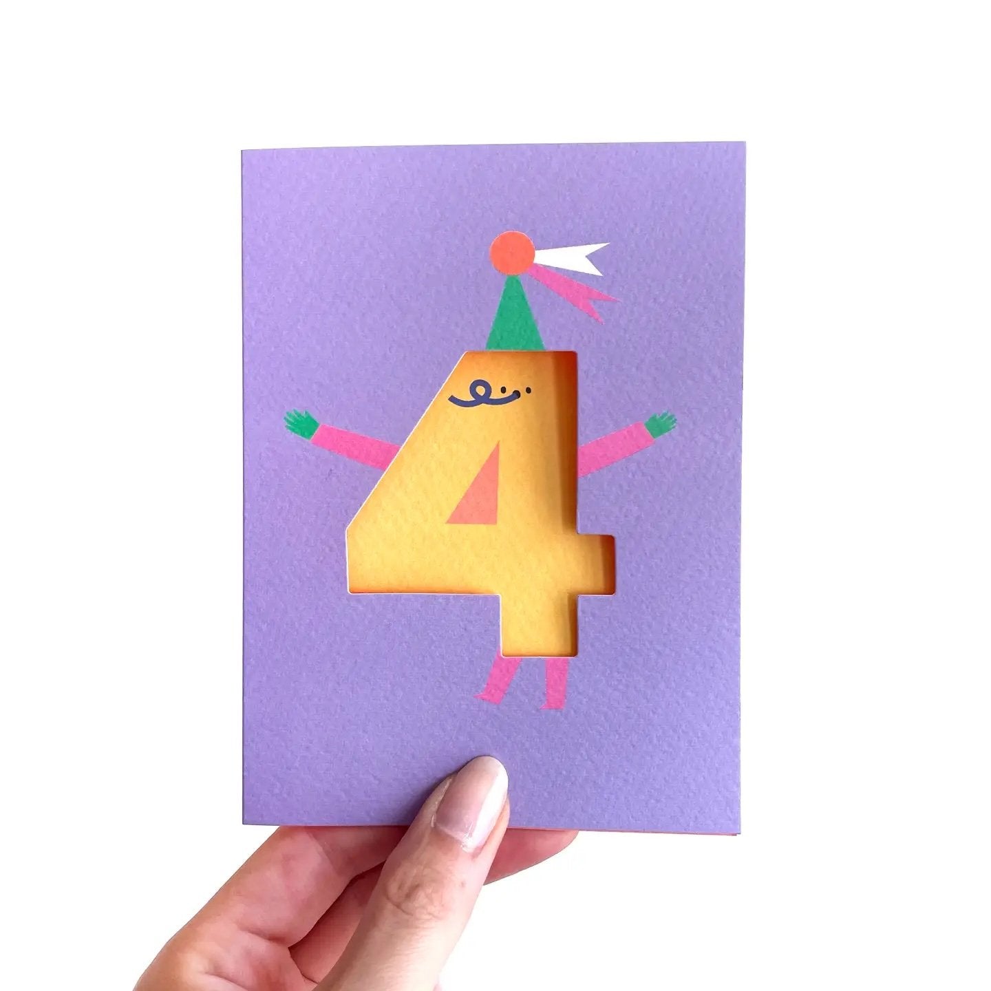 Rumble Cards ~ Age  4 - Die Cut - Cute Character  Fun Happy Birthday