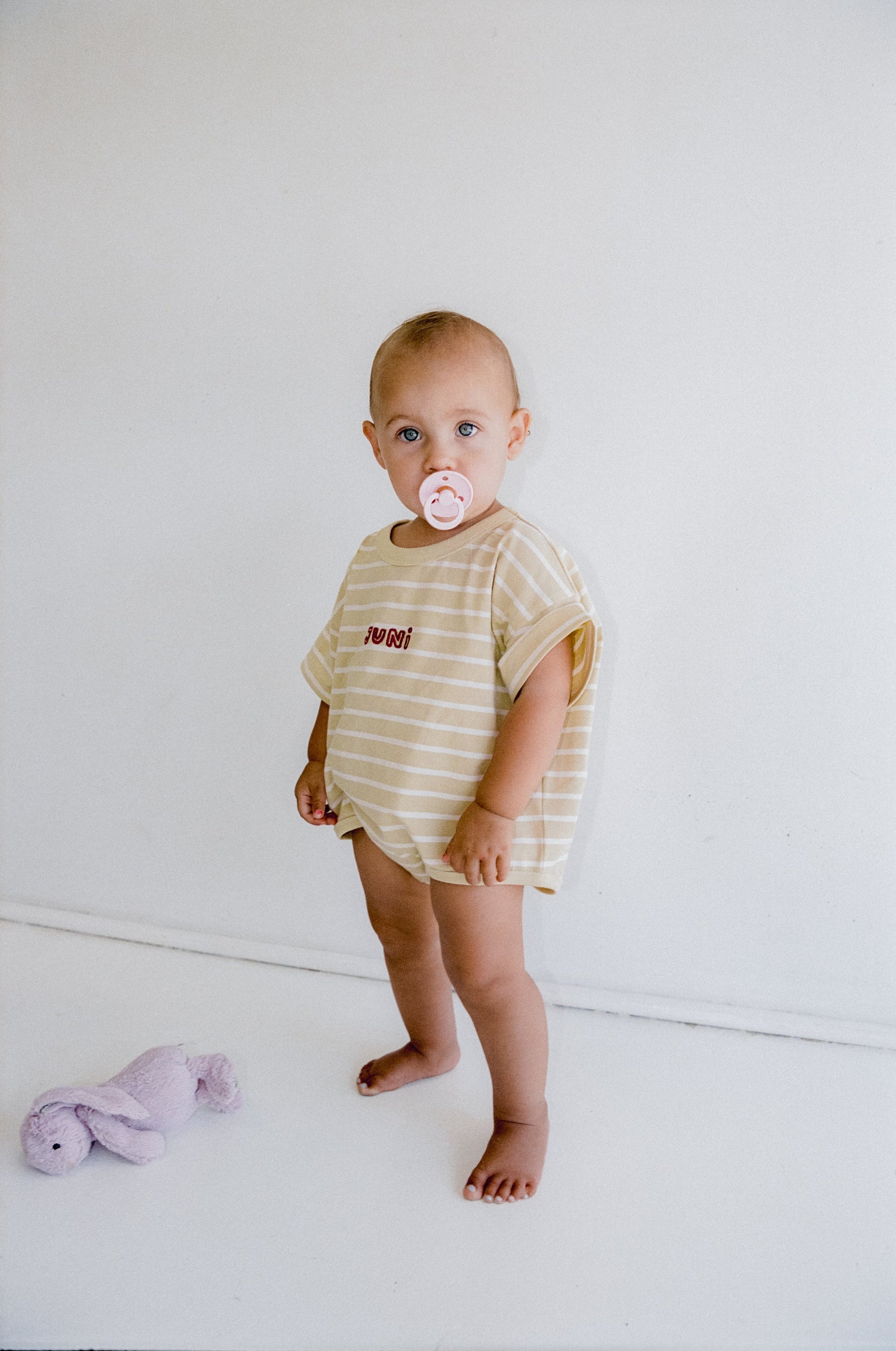 Riley T-Shirt Romper - Butter Stripe