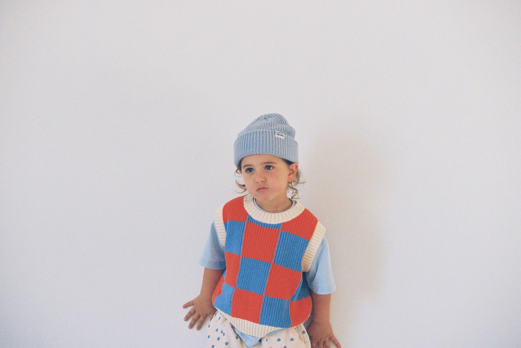 Sunday Siblings ~ Nonno Vest - Blue + Orange Check