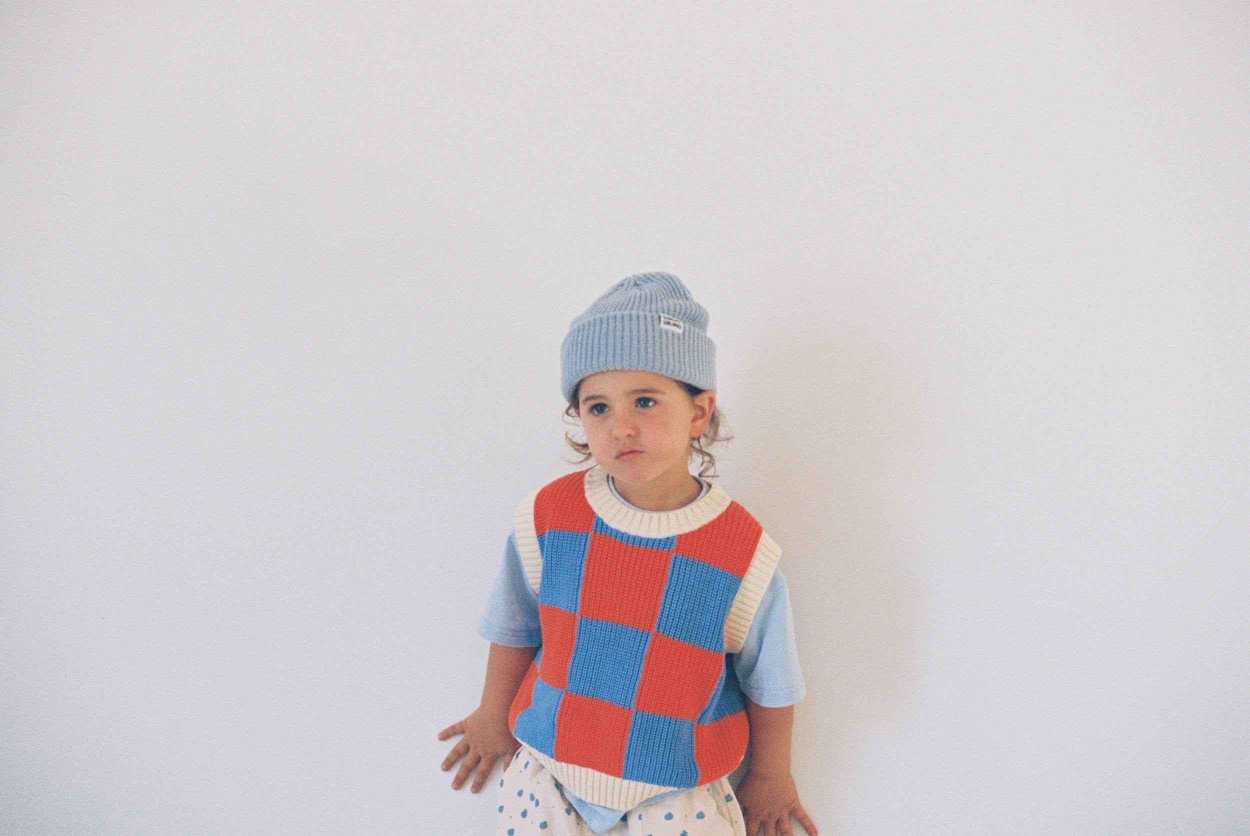 Sunday Siblings ~ Nonno Vest - Blue + Orange Check