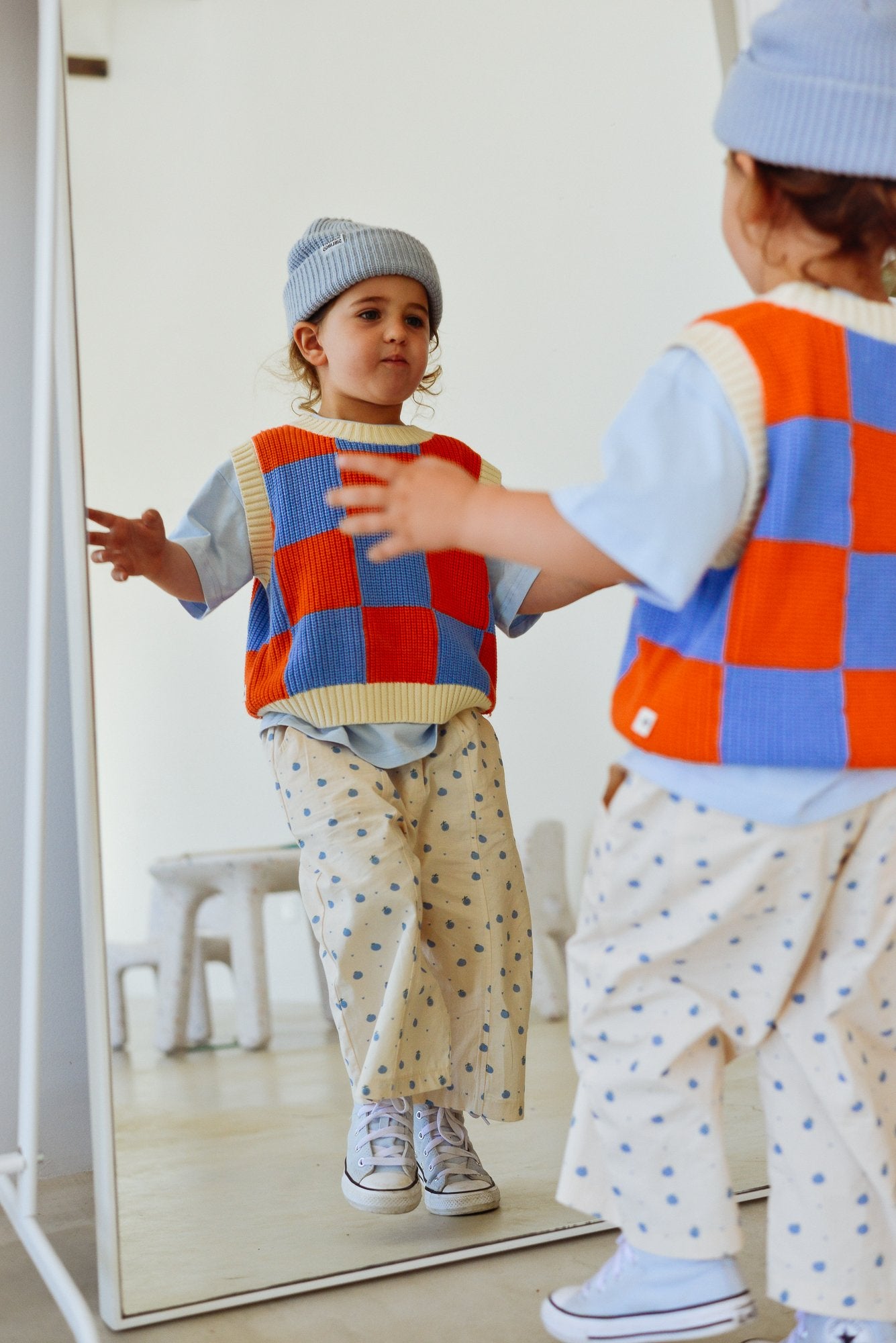 Sunday Siblings ~ Nonno Vest - Blue + Orange Check