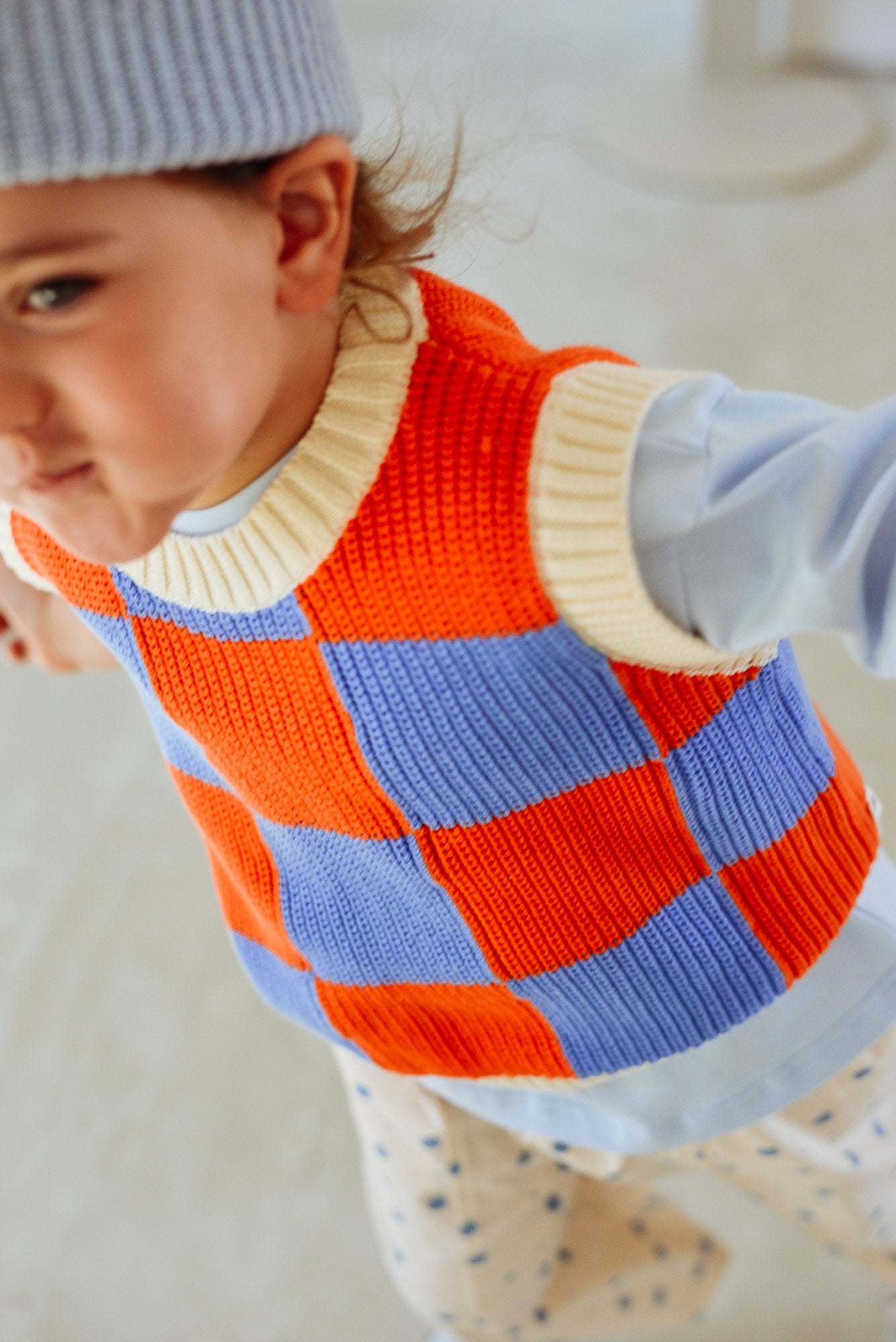Sunday Siblings ~ Nonno Vest - Blue + Orange Check