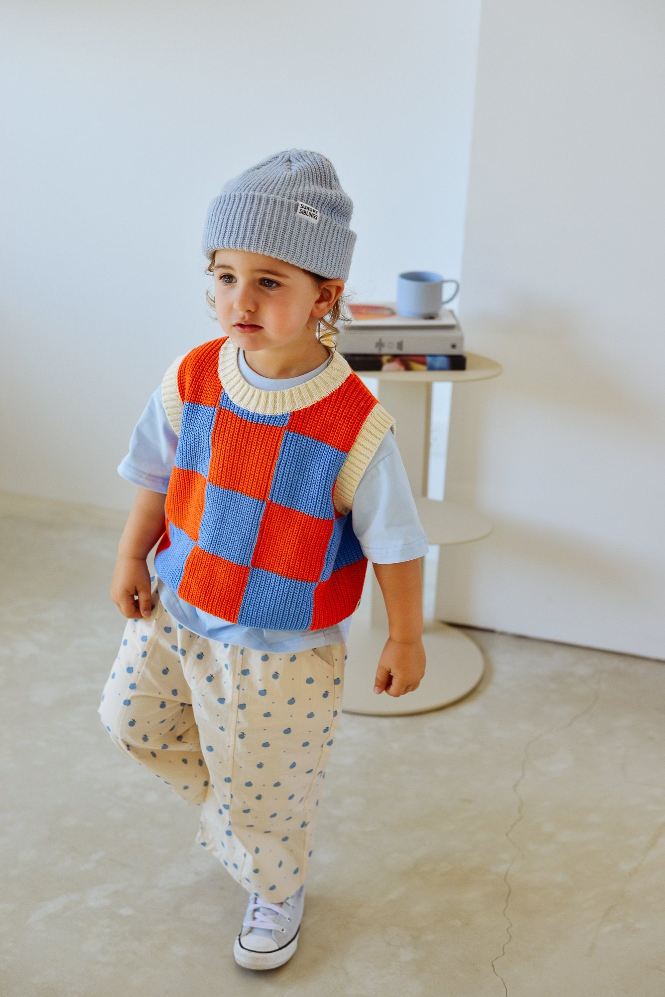 Sunday Siblings ~ Nonno Vest - Blue + Orange Check