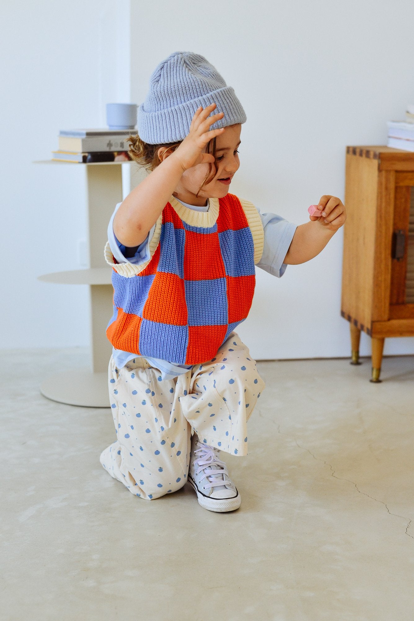 Sunday Siblings ~ Nonno Vest - Blue + Orange Check