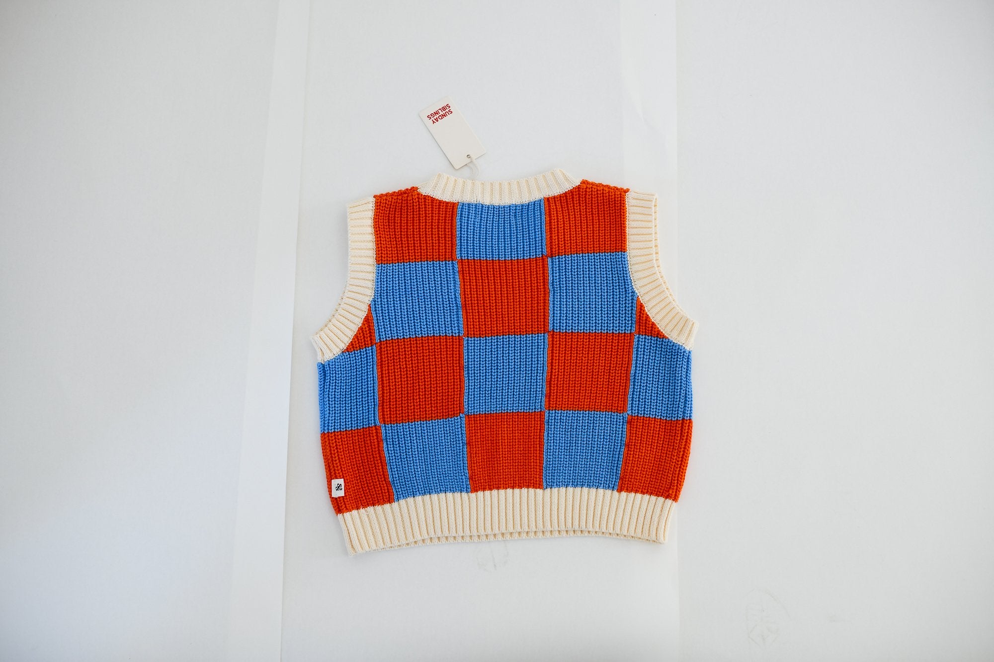 Sunday Siblings ~ Nonno Vest - Blue + Orange Check
