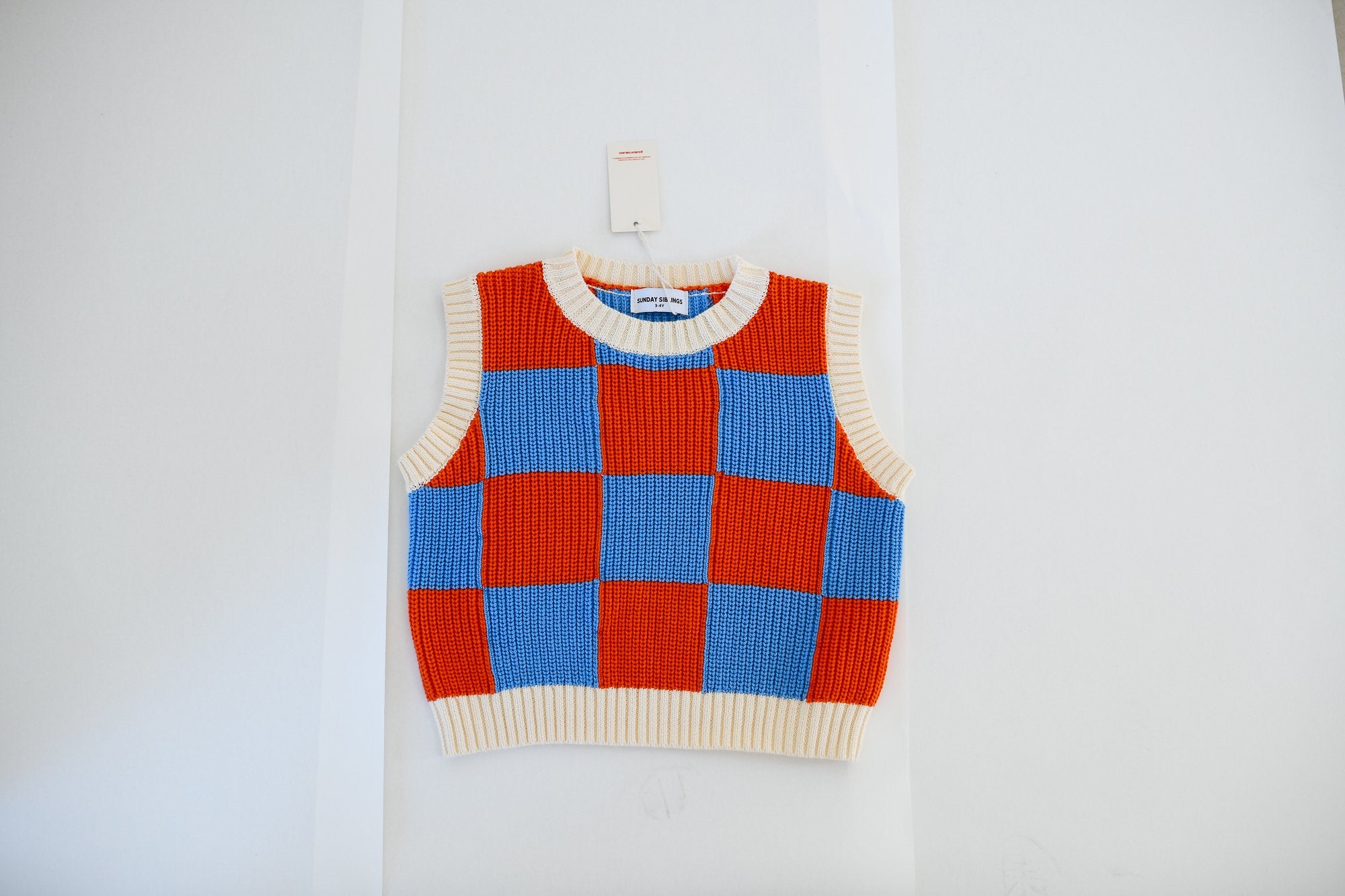 Sunday Siblings ~ Nonno Vest - Blue + Orange Check