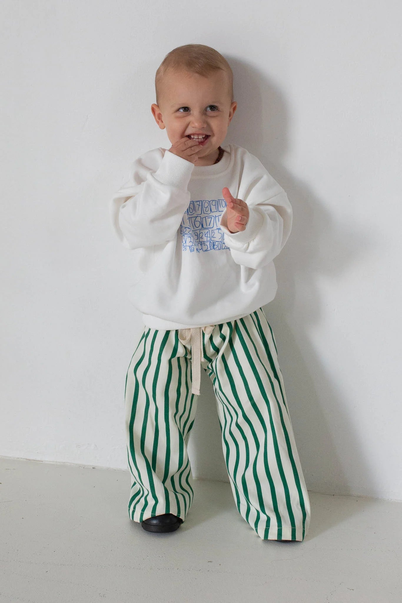 Billie Stripe Cotton Pants - Cream/Green Stripe