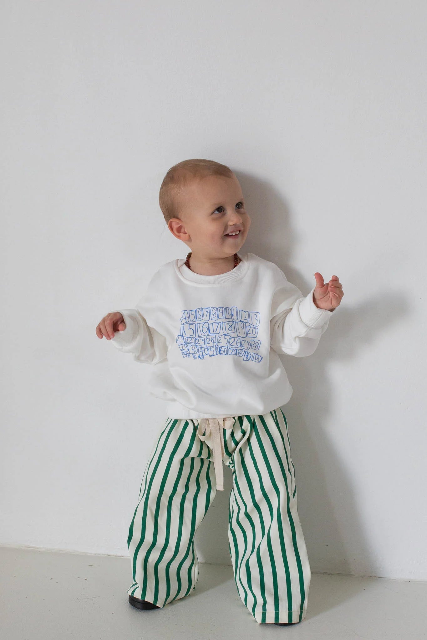 Billie Stripe Cotton Pants - Cream/Green Stripe