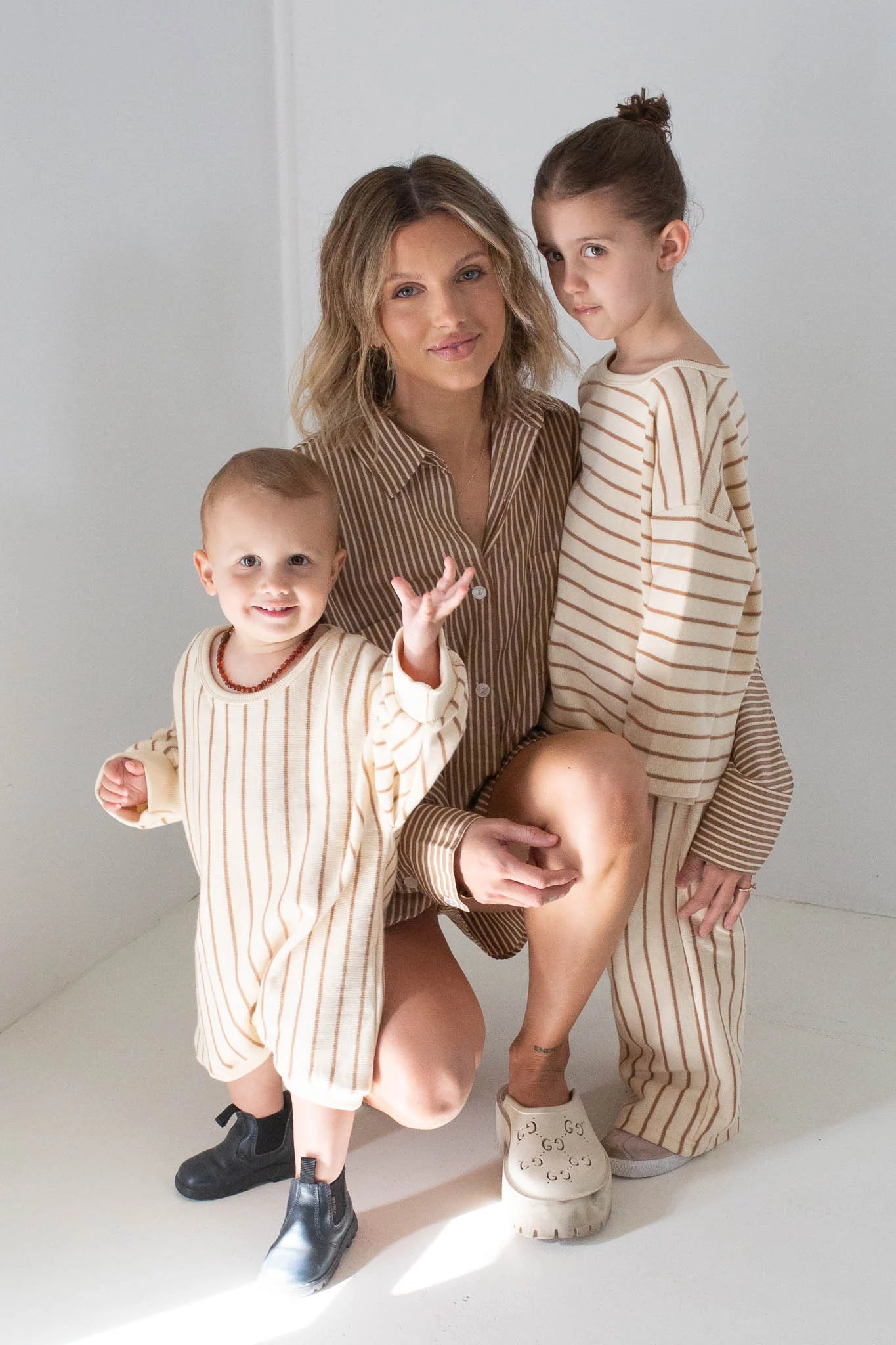 Addie Cotton Stripe Romper - Cream/Latte Stripe