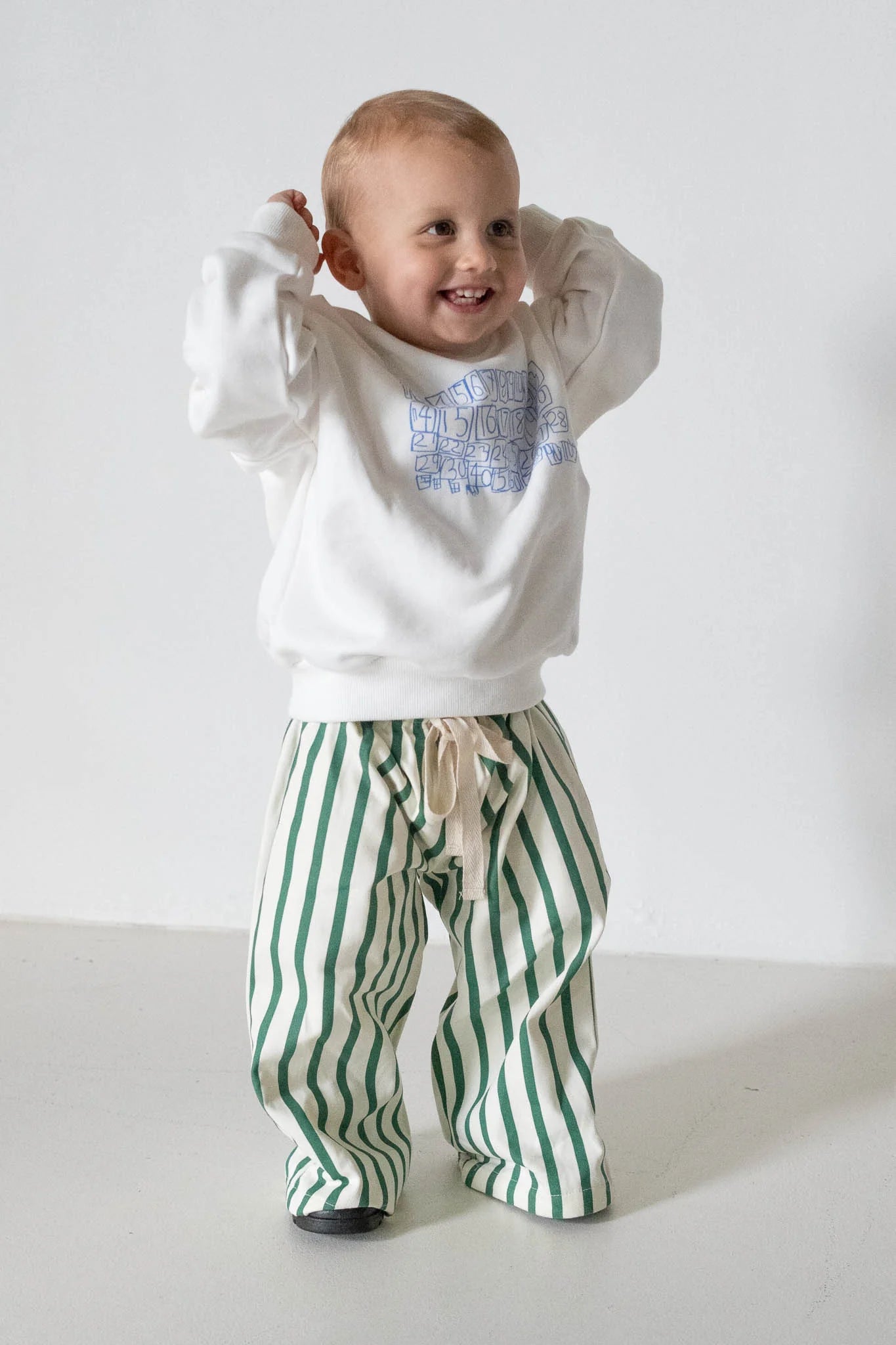 Billie Stripe Cotton Pants - Cream/Green Stripe