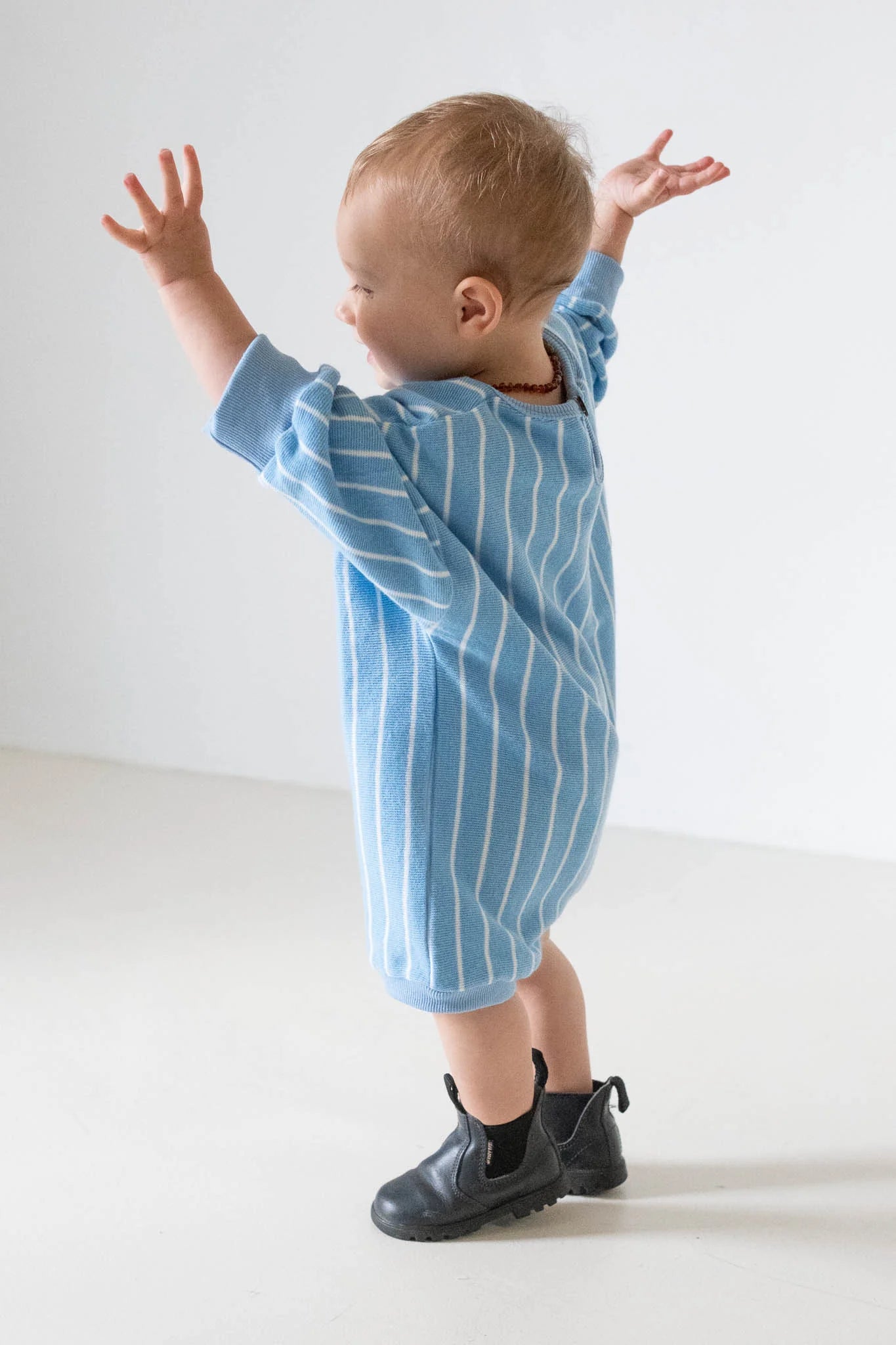 Addie Cotton Stripe Romper - Blue/White Stripe