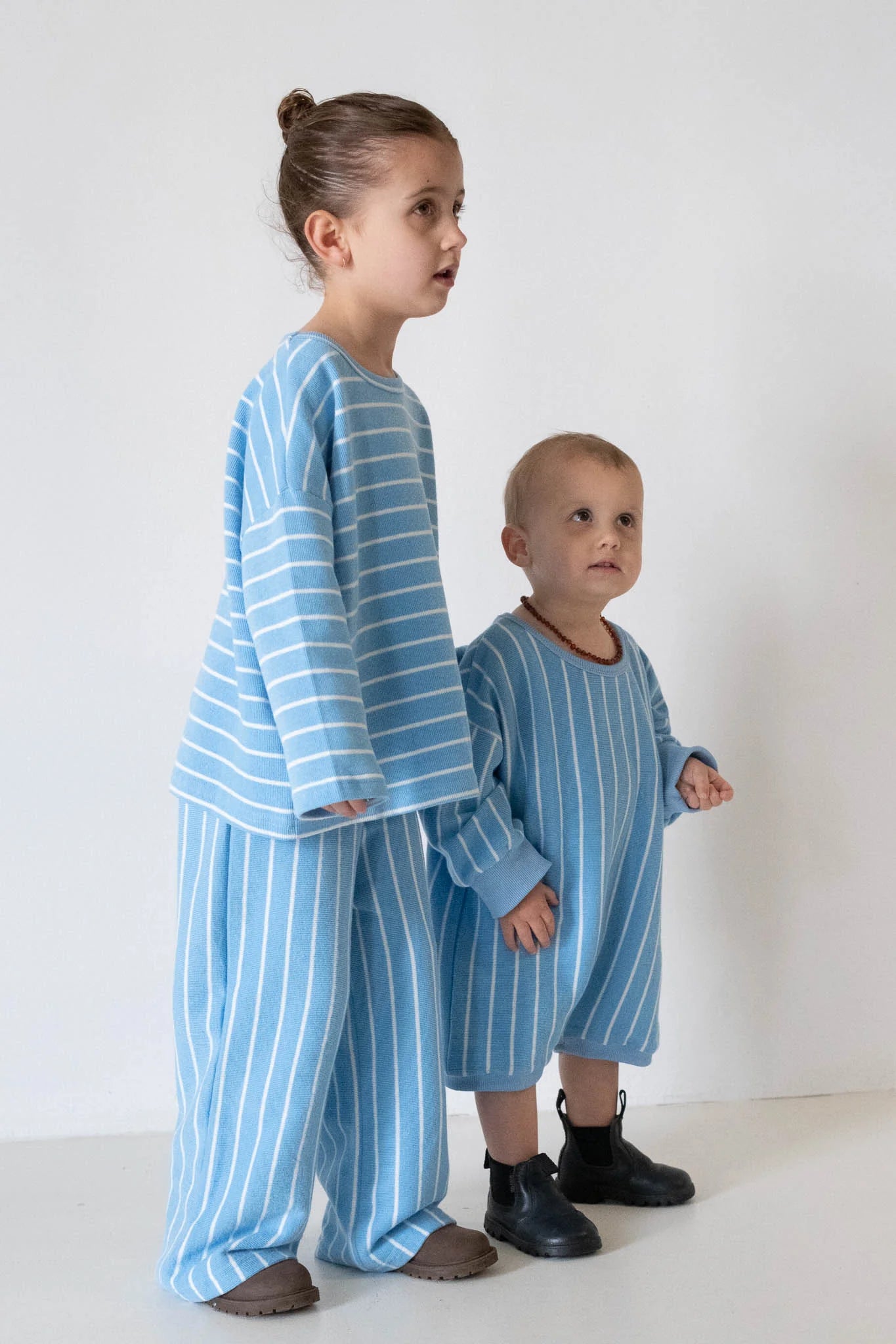 Alma Cotton Stripe Long Sleeve Set - Blue/White Stripe