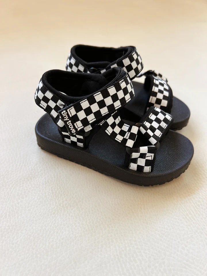 Tiny Trove ~ Olympia Velcro Sandals - Checkerboard
