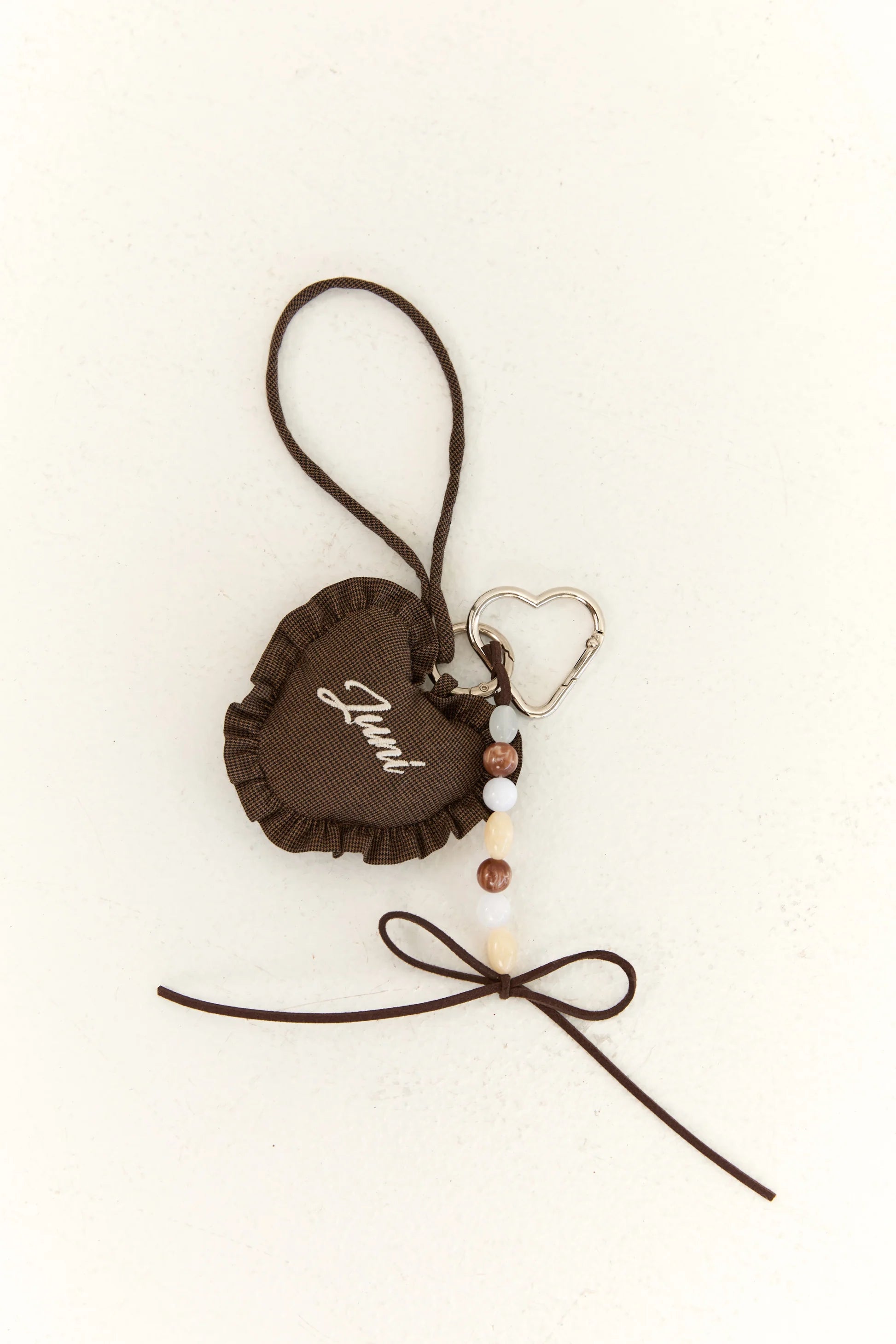 Heart Bag Charm - Espresso Check