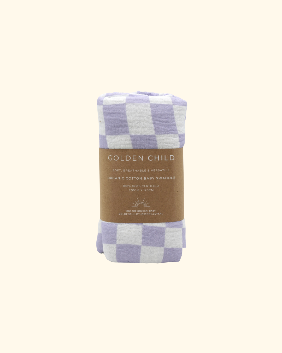 Golden Child ~ Violet Checked Organic Cotton Baby Swaddle