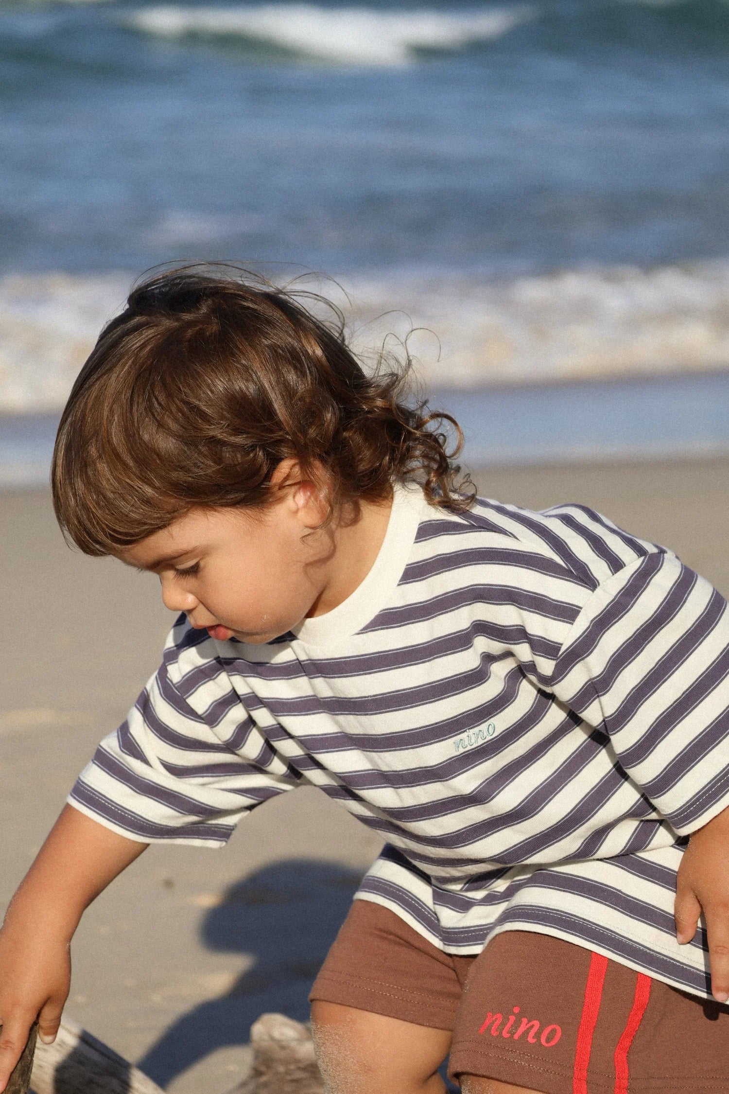 Nino Stripe Cotton Tee - Navy