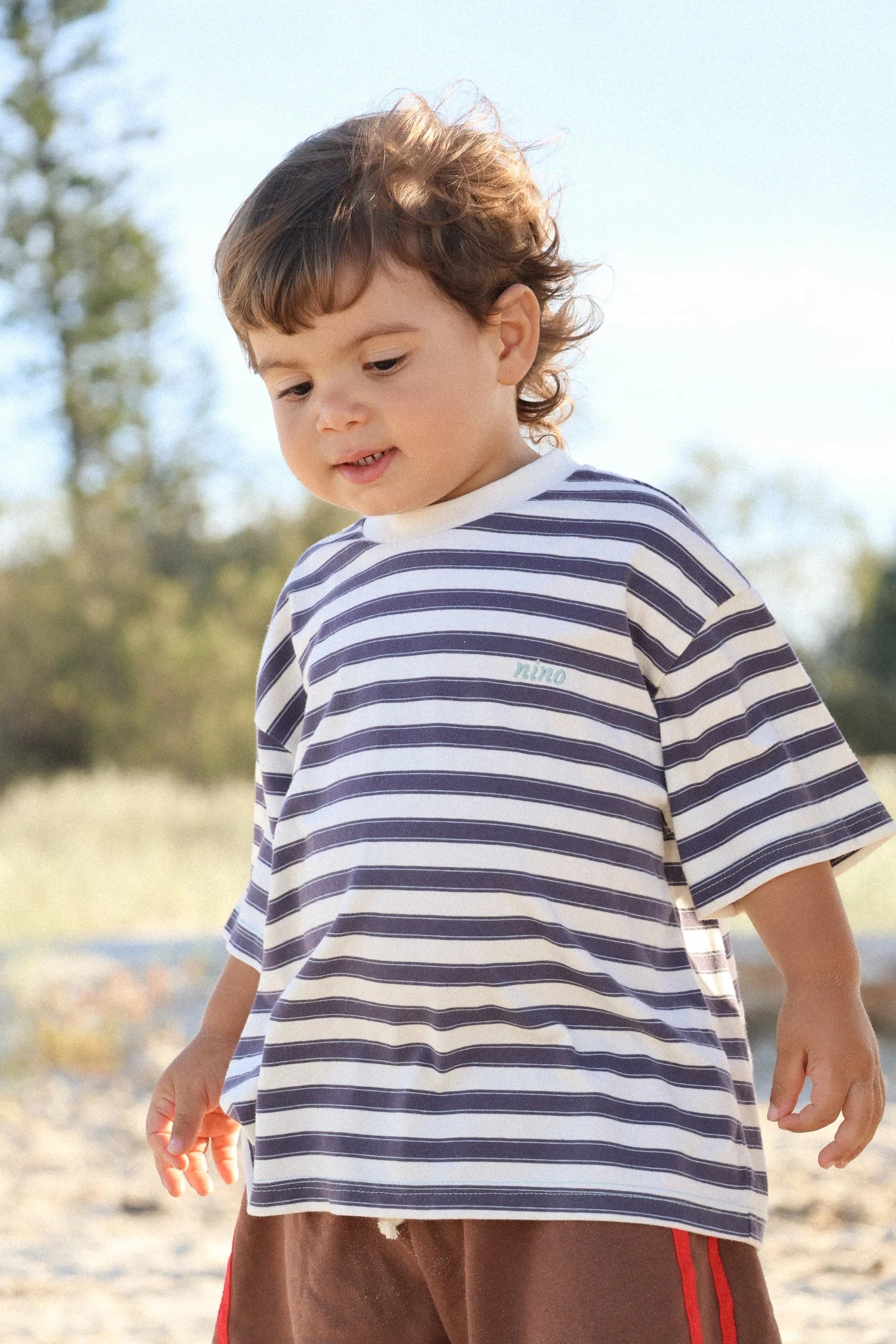 Nino Stripe Cotton Tee - Navy