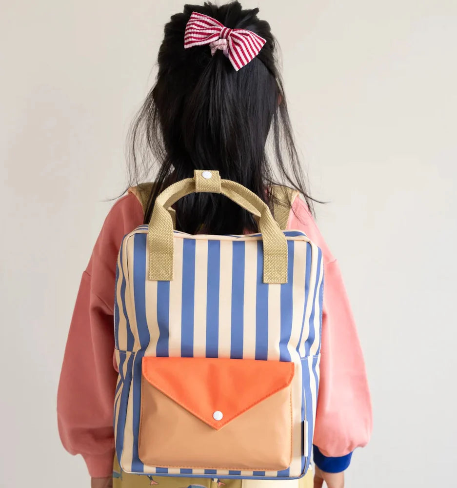 Backpack Medium Envelope Stripes Blue Whale + Sandy Yellow