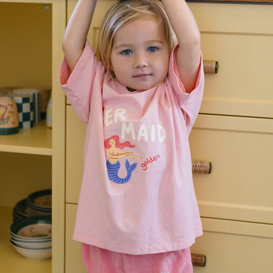 Mermaid Mid Sleeve Tee Pink Cream