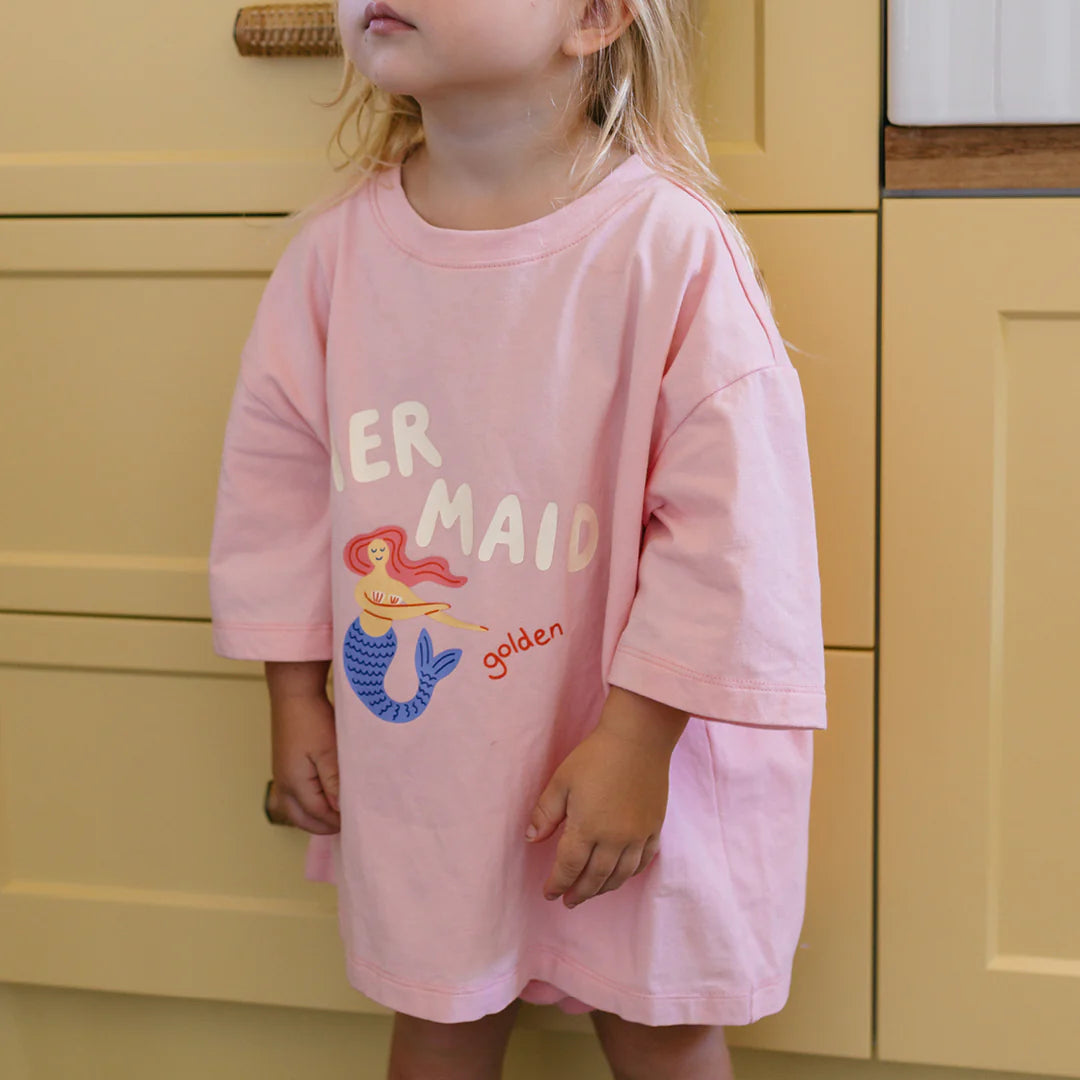 Mermaid Mid Sleeve Tee Pink Cream