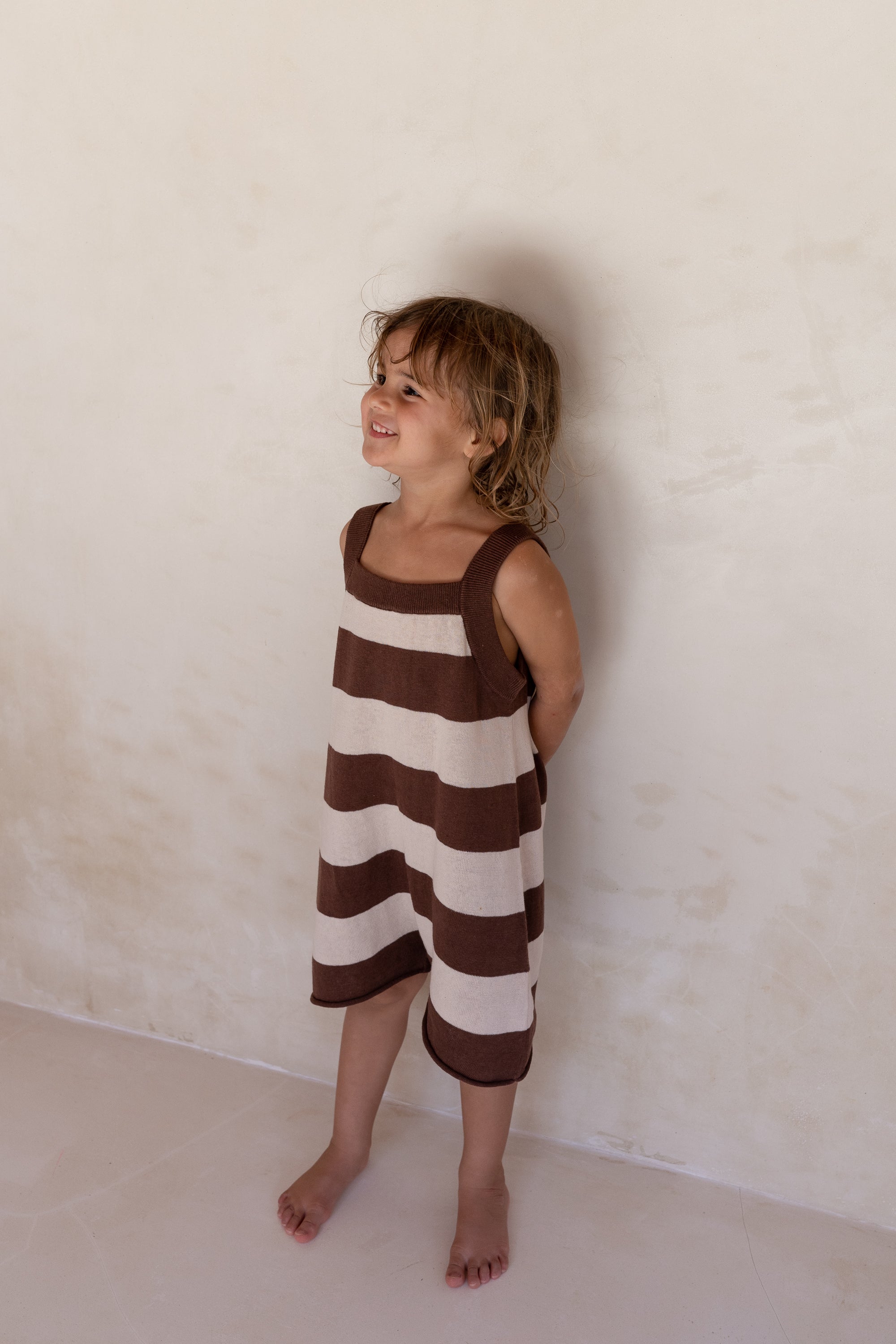 Lightweight Knit Romper | Choc Stripe