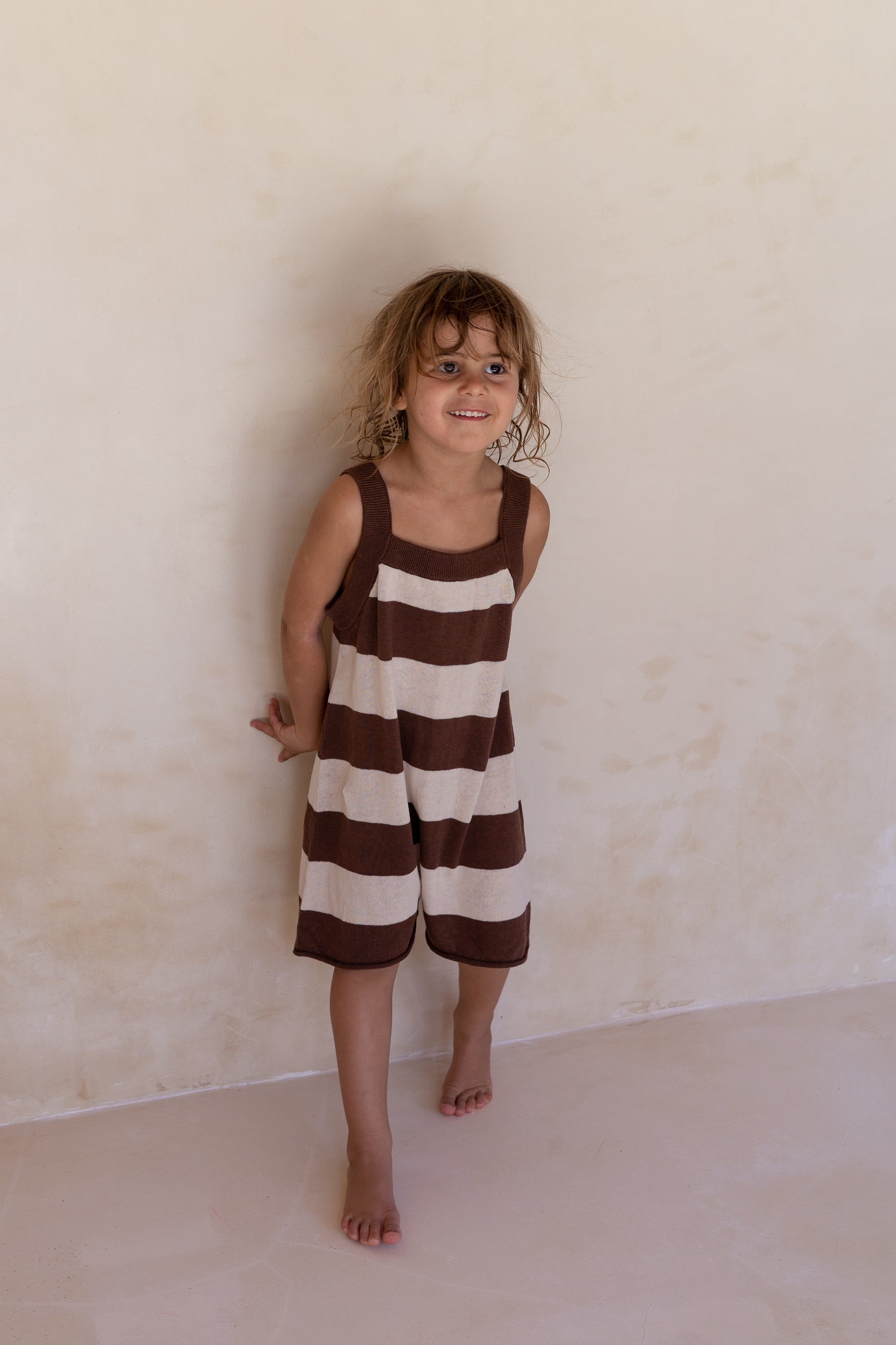 Lightweight Knit Romper | Choc Stripe