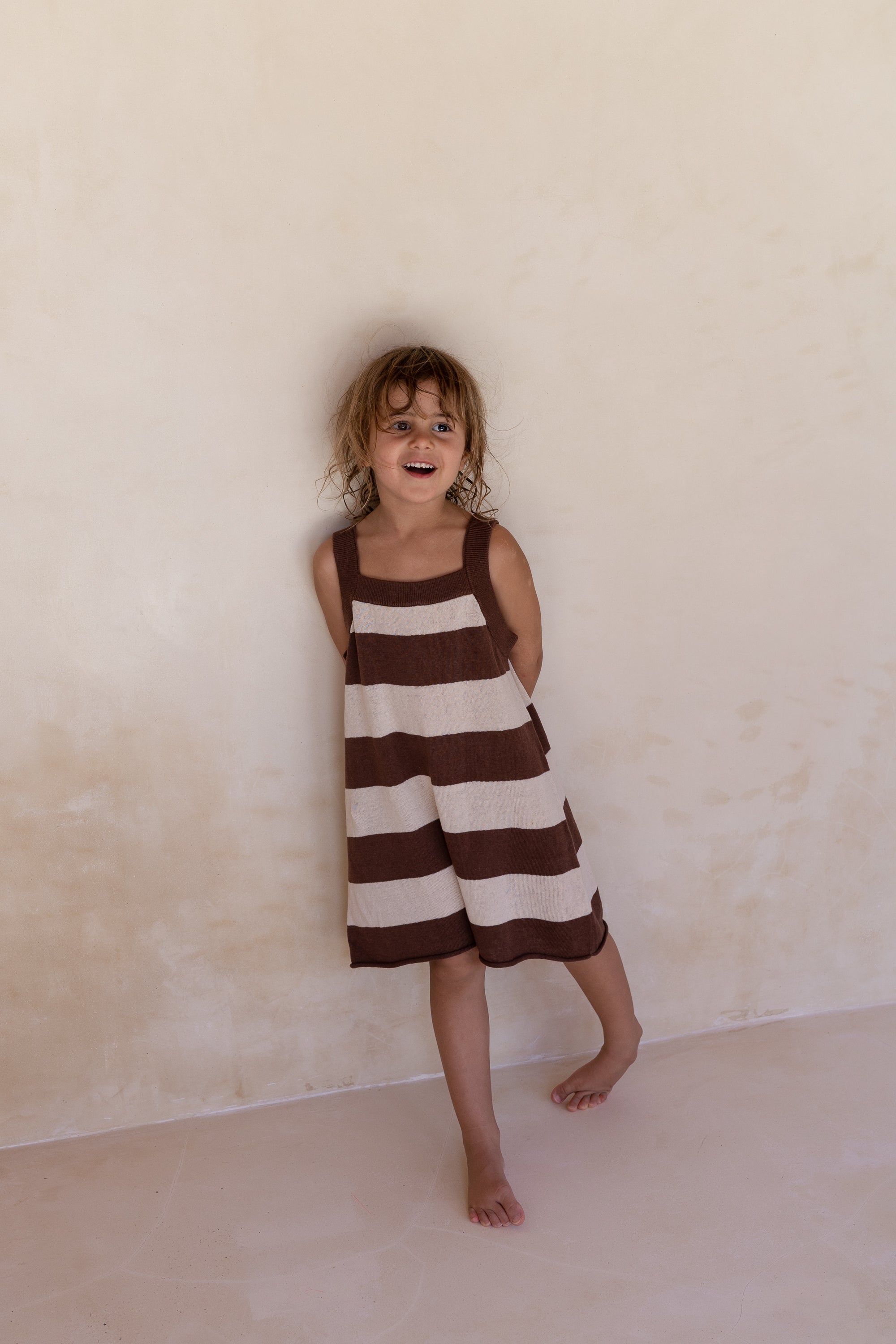 Lightweight Knit Romper | Choc Stripe